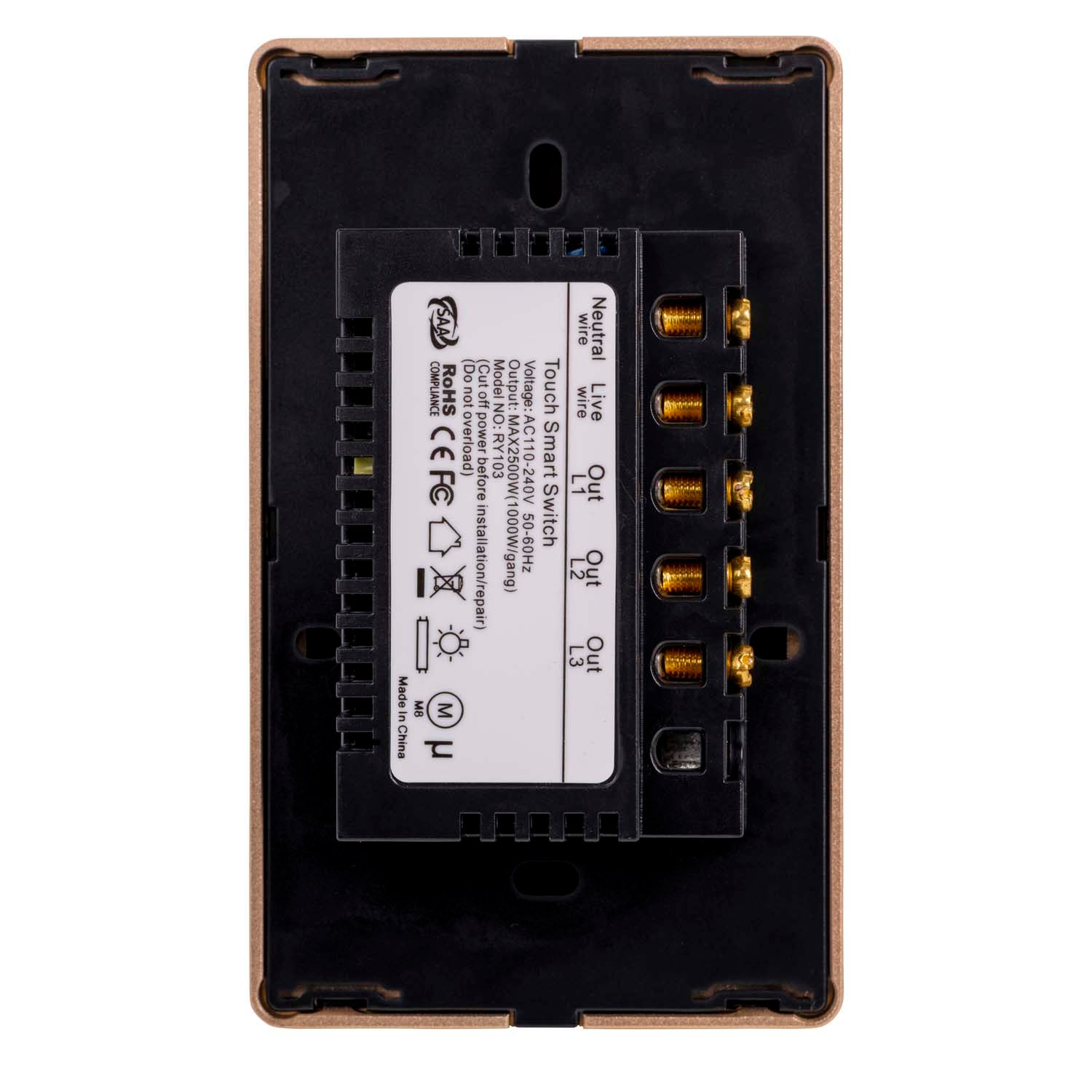 HV9220-3 - Wifi 3 Gang Black with Gold Trim Wall Switch