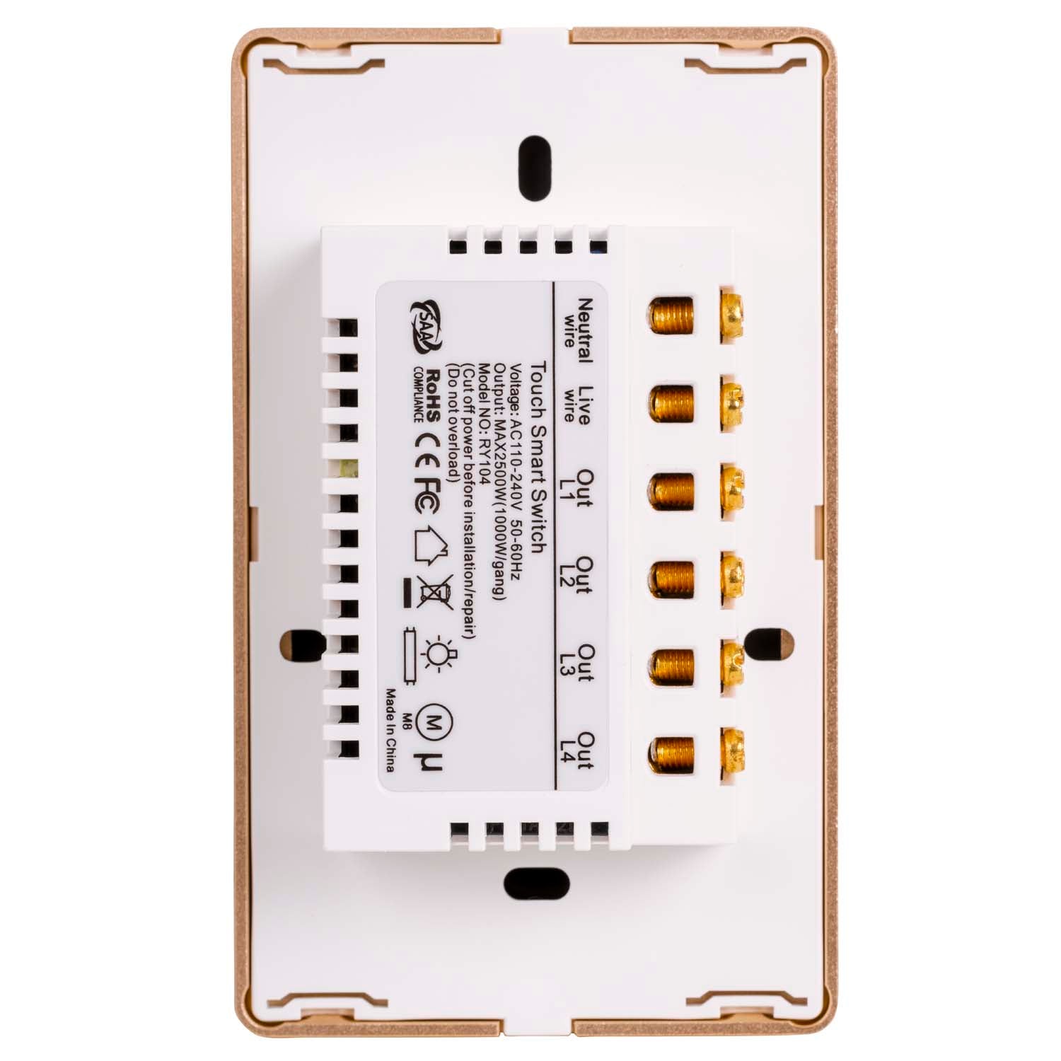 HV9120-4 - Wifi 4 Gang White with Gold Trim Wall Switch