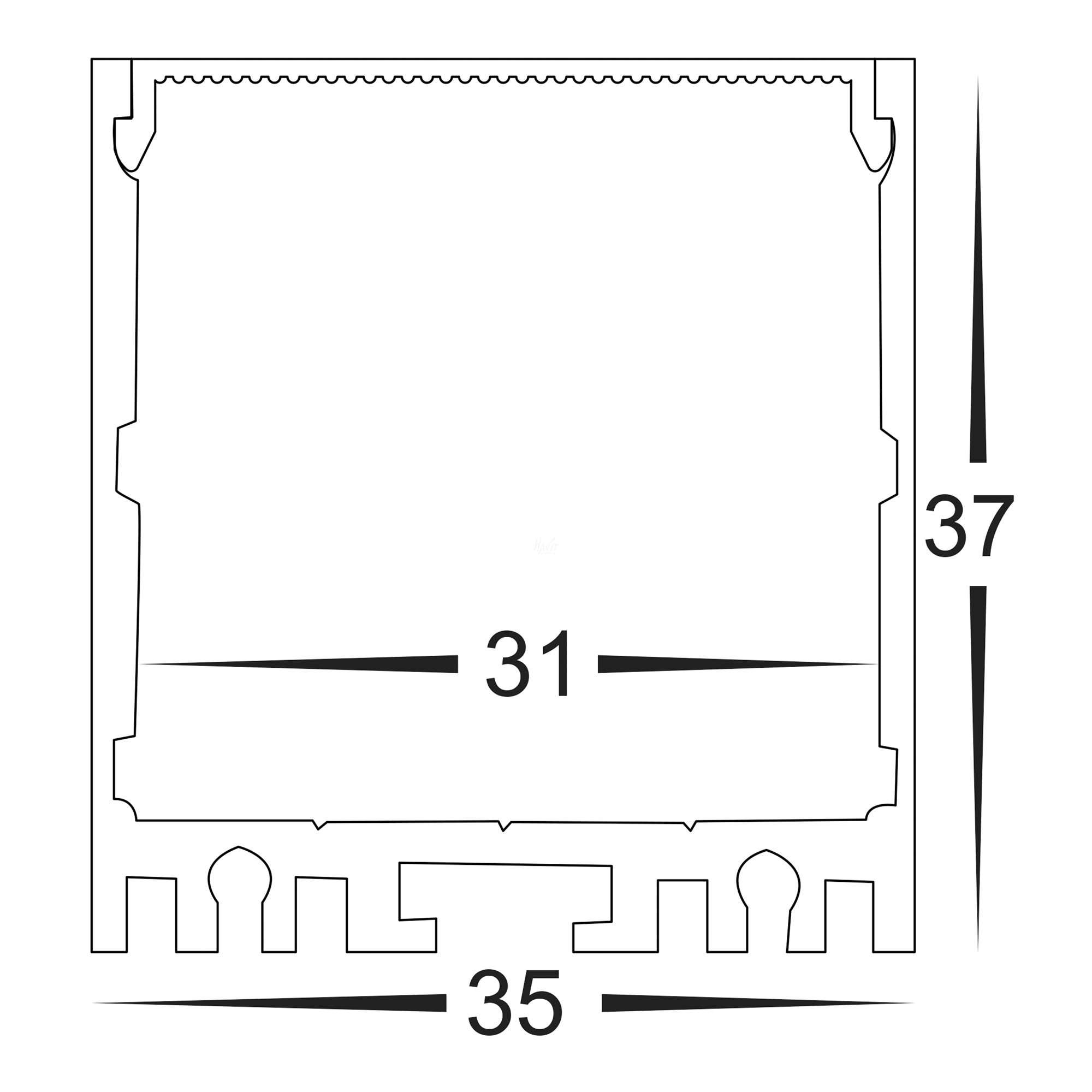 HV9693-3537-BLK - Black Deep Square Aluminium Profile