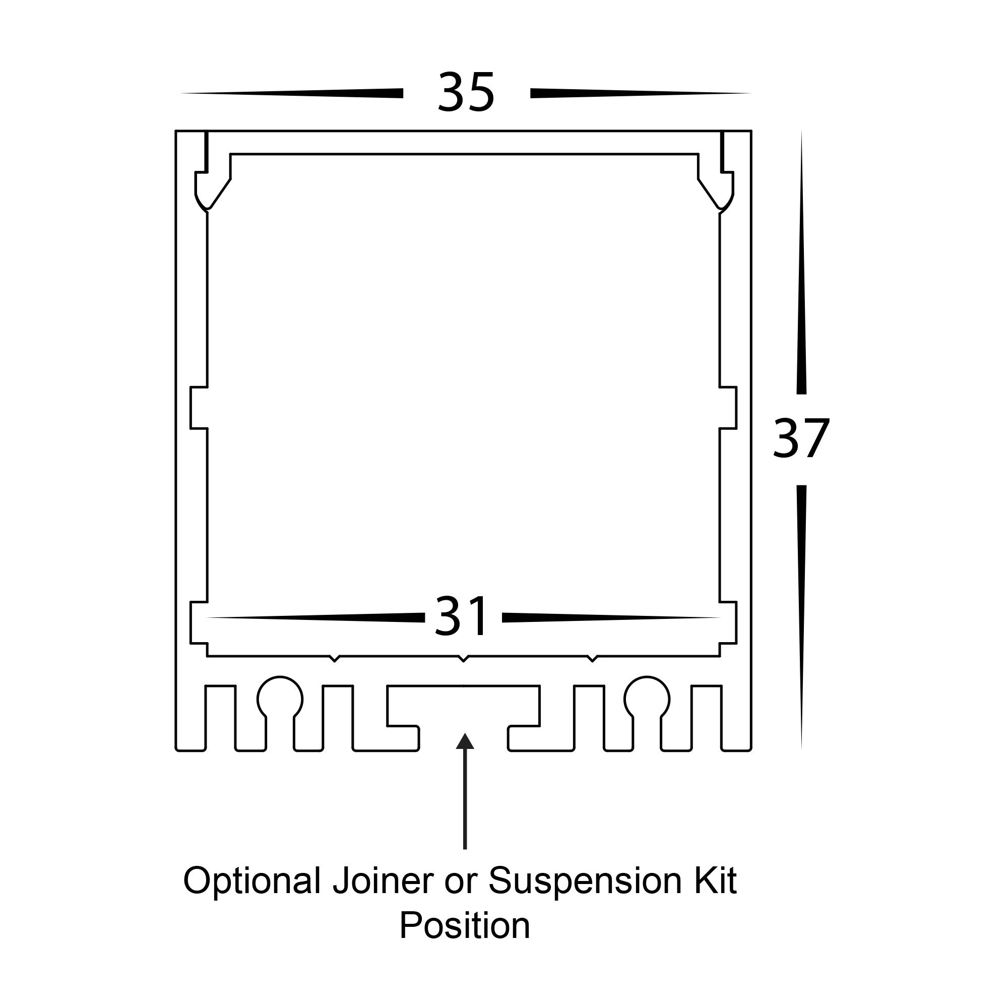 HV9693-3537-BLK - Black Deep Square Aluminium Profile