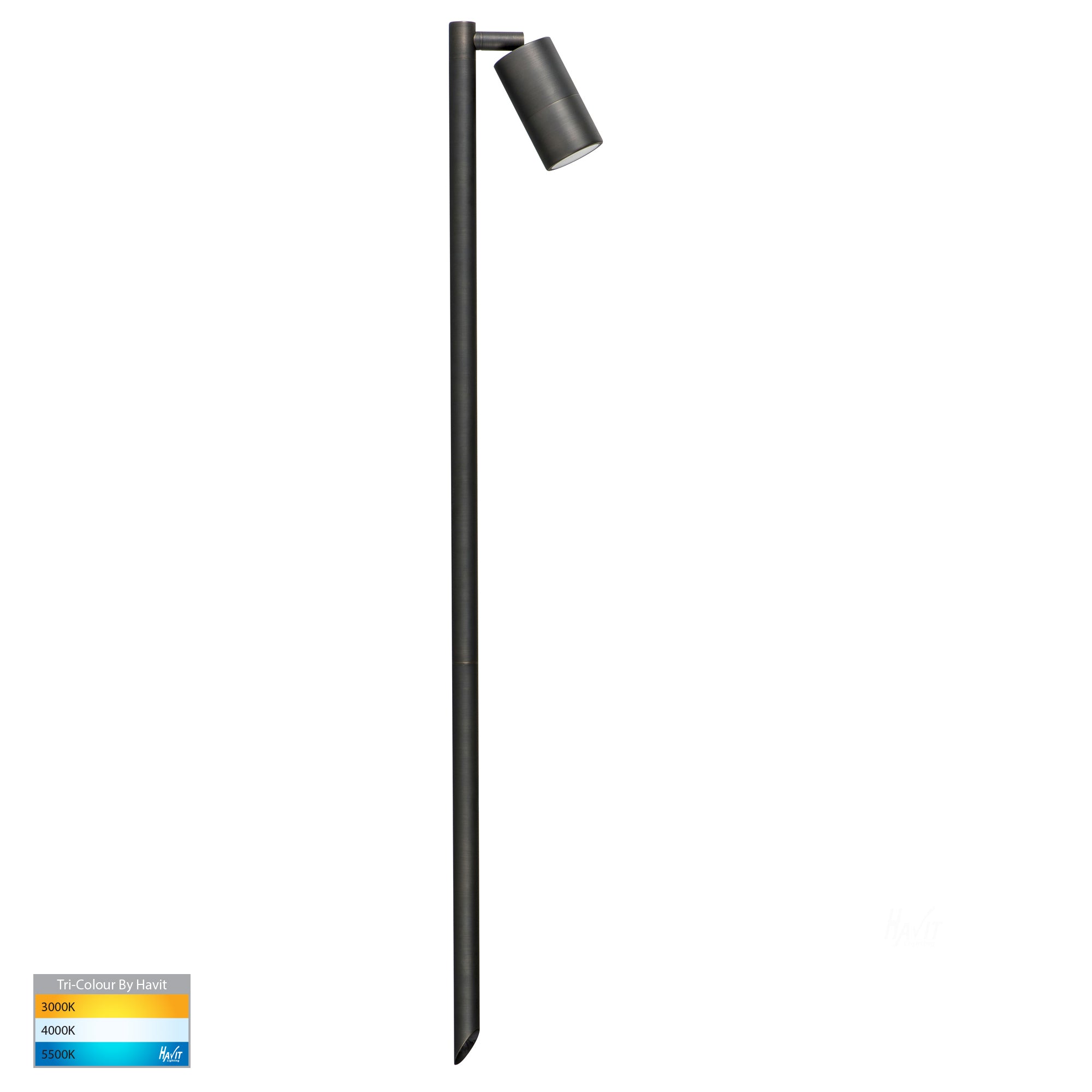 HV1403T-AB - Tivah Antique Brass TRI Colour Single Adjustable LED Bollard Spike Light