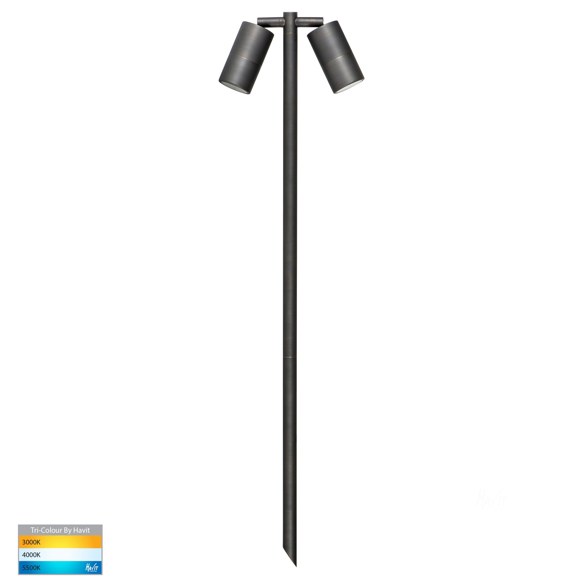 HV1405T-AB - Tivah Antique Brass TRI Colour Double Adjustable LED Bollard Spike Light