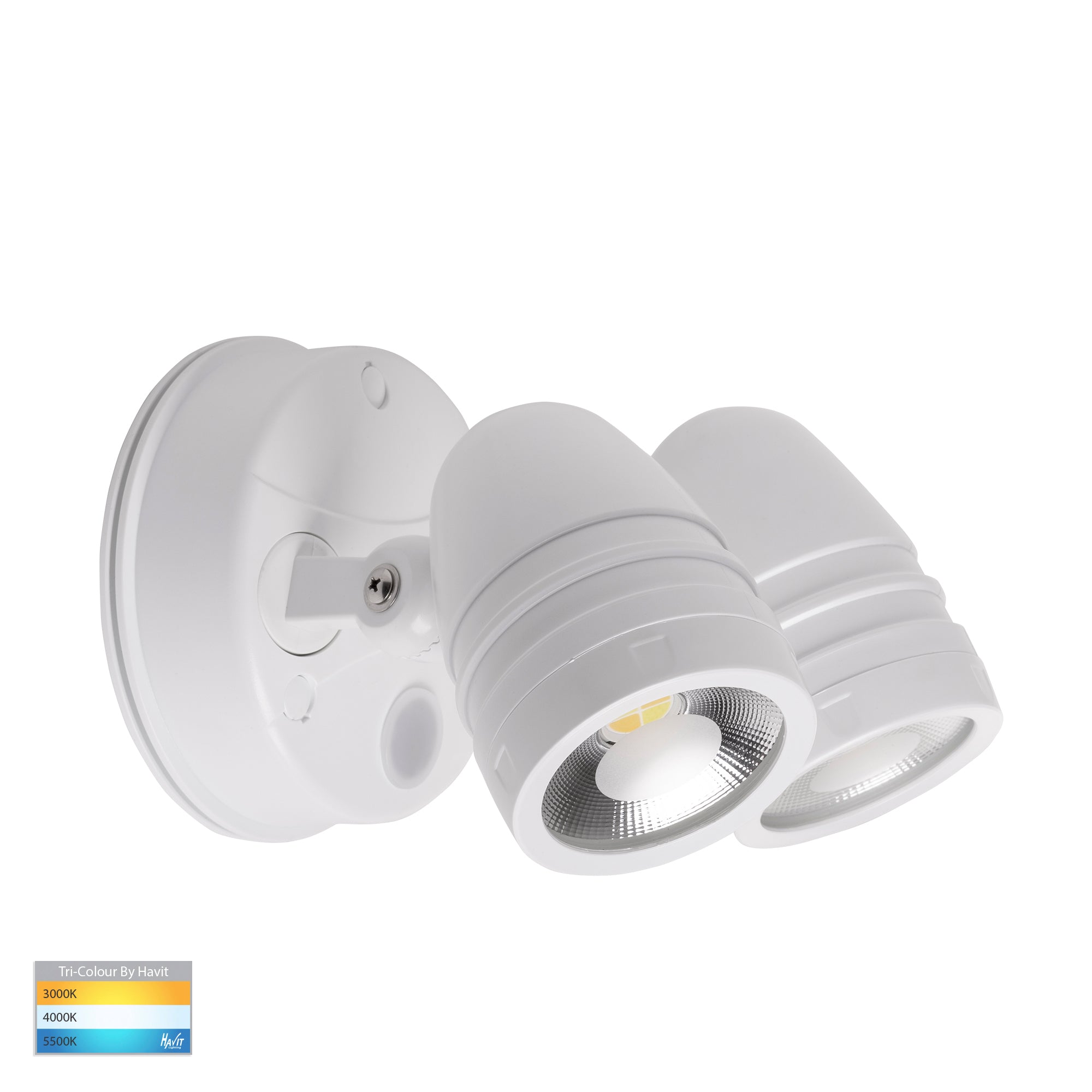 HV3794T-WHT - Focus Polycarbonate White Double Adjustable Spot Light With Sensor