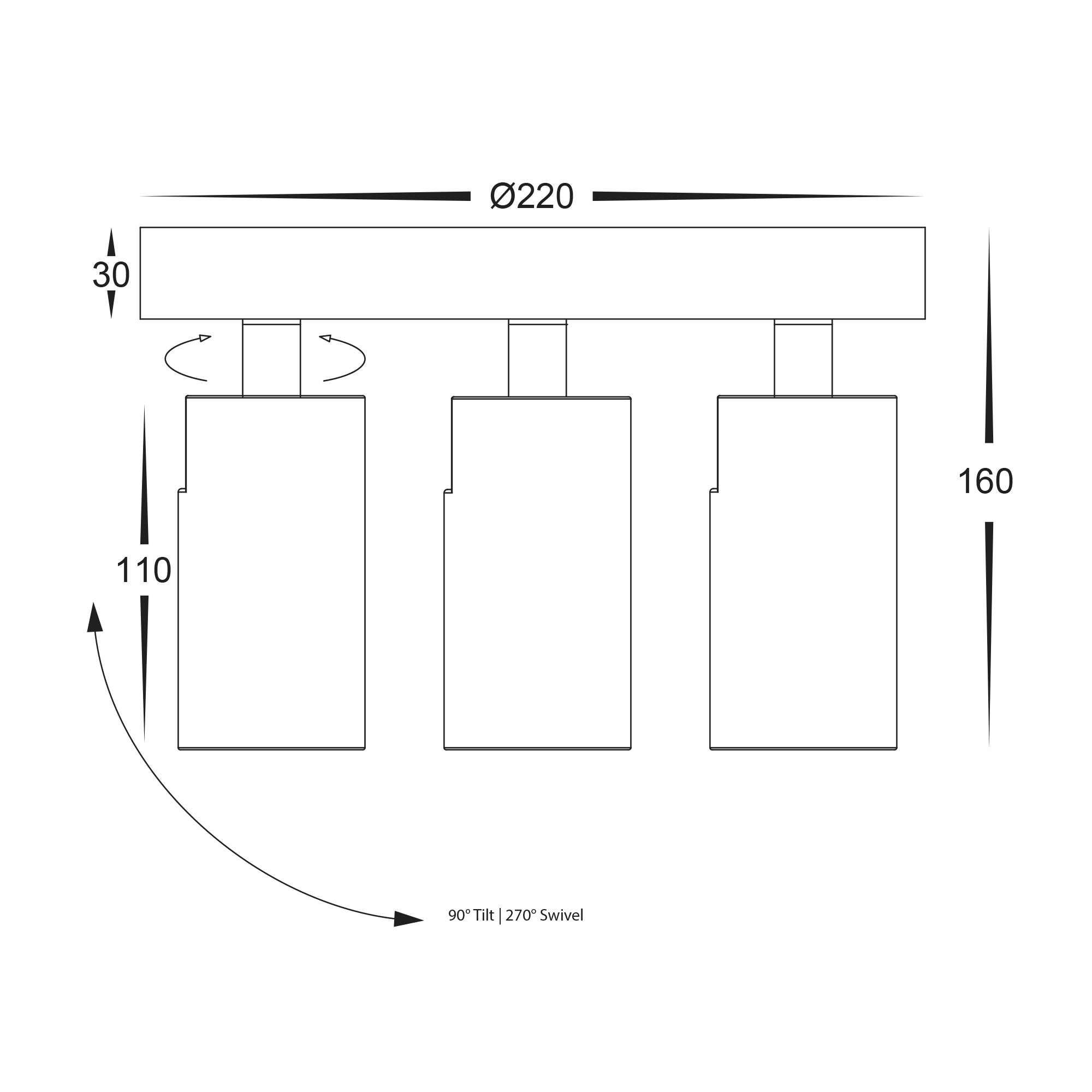 HV4002T-3-BLK-RND - Revo Black 3 Light TRI Colour Round Plate