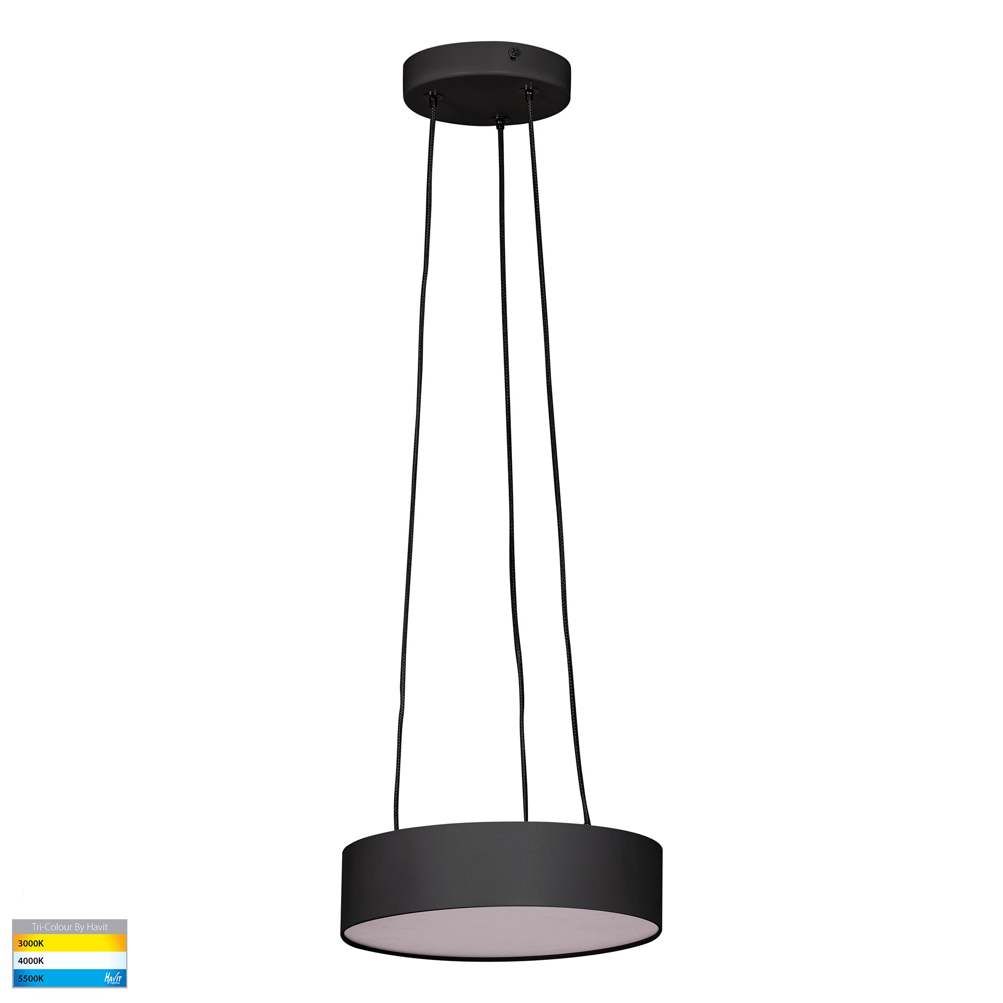 HV5892T-BLK-PDT - Nella 220mm Black 20w Round Pendant