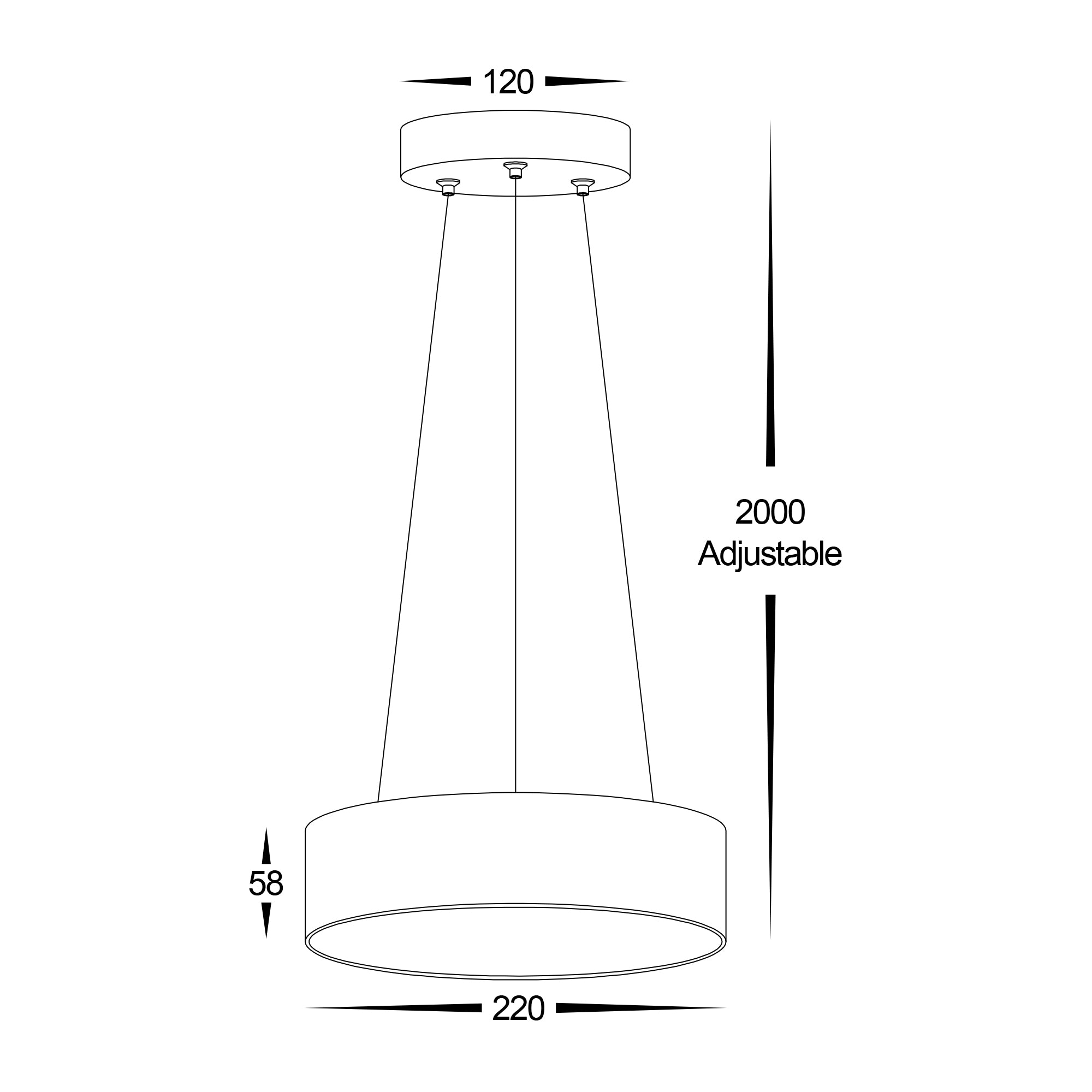 HV5892T-BLK-PDT - Nella 220mm Black 20w Round Pendant