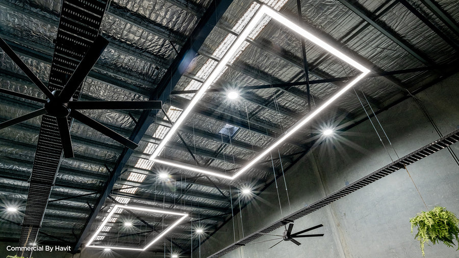 Commercial Gym Lit by Havit Rectangle Linear Profile Pendant Lights