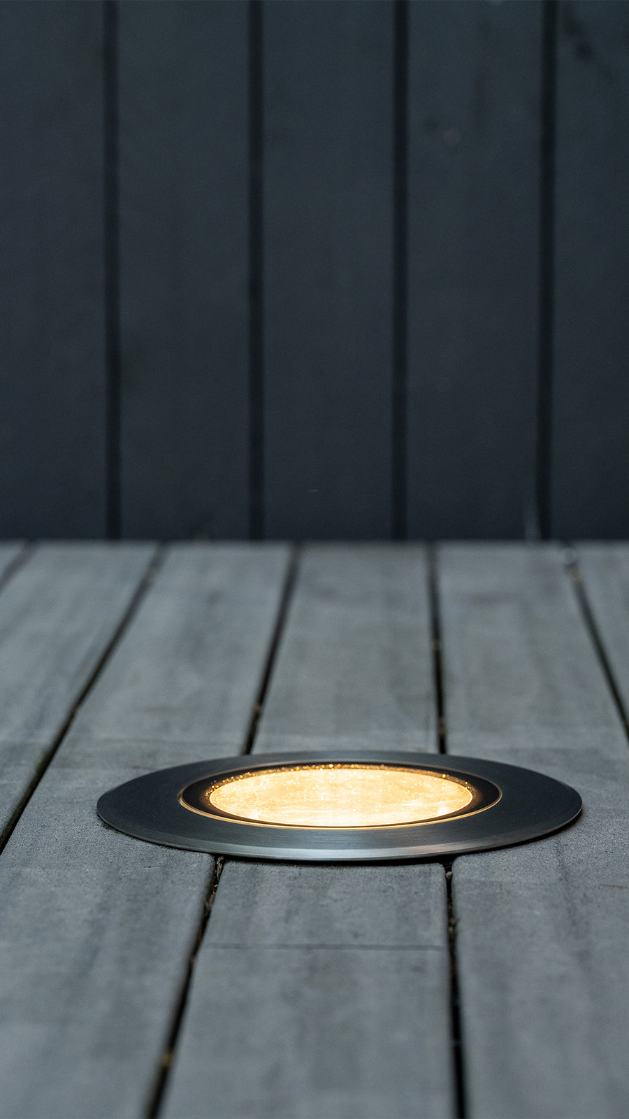 Havit Stainless Steel Inground LED Deck Light Close Up on Timber Decking