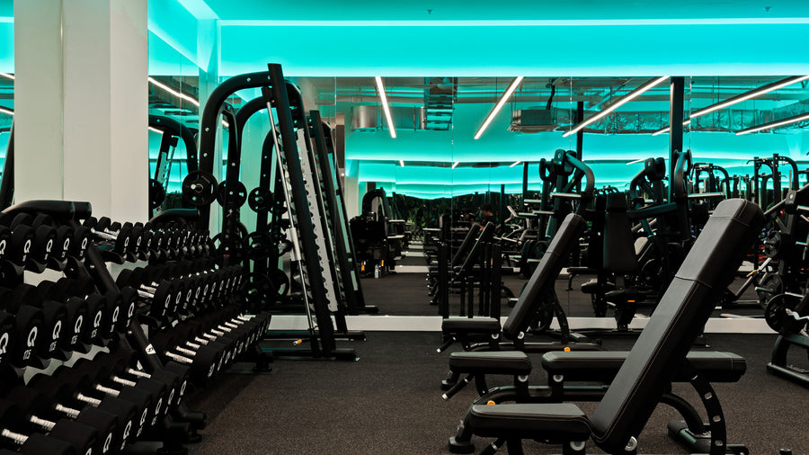 Commercial Gym Lighting with LED Strip Cove Lighting & Linear Pendant Lights