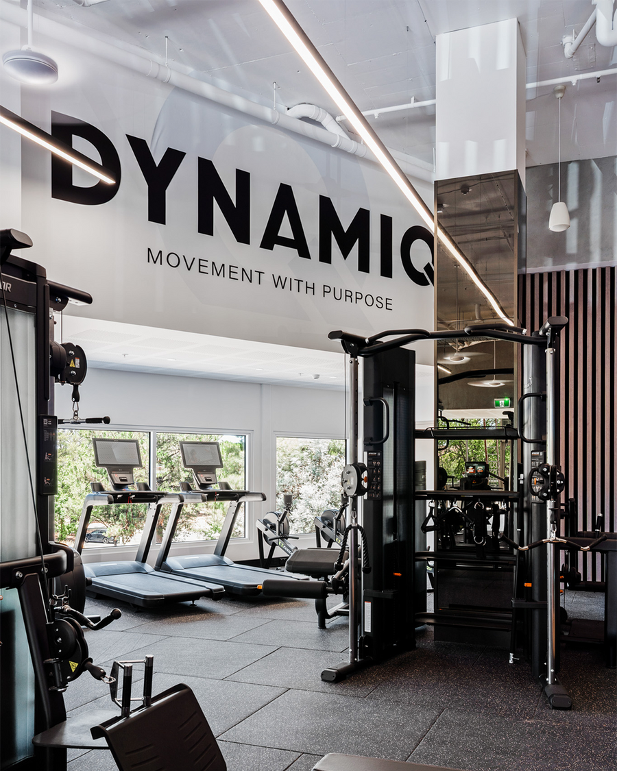 Boutique Gym Interior with Linear LED Lighting & Pendant Lights