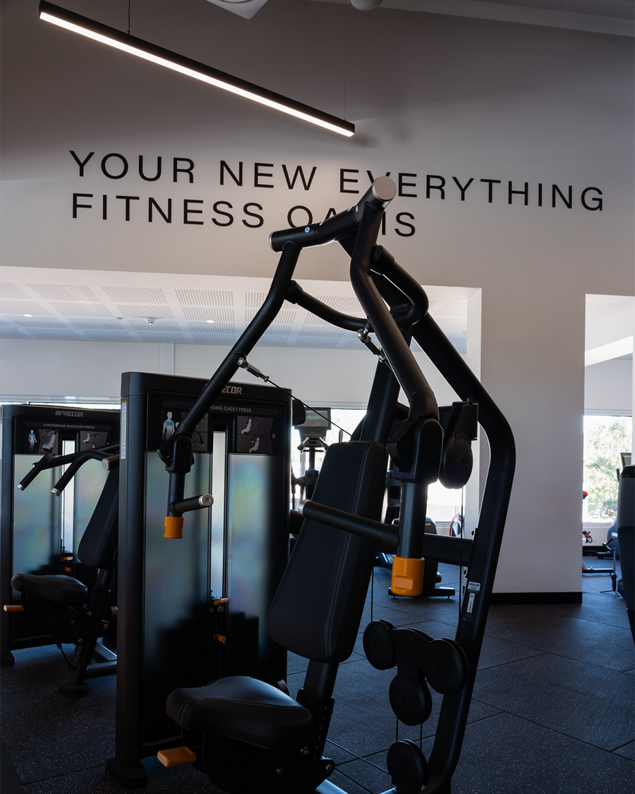 Gym Weights Floor with Suspended Linear Pendant Light
