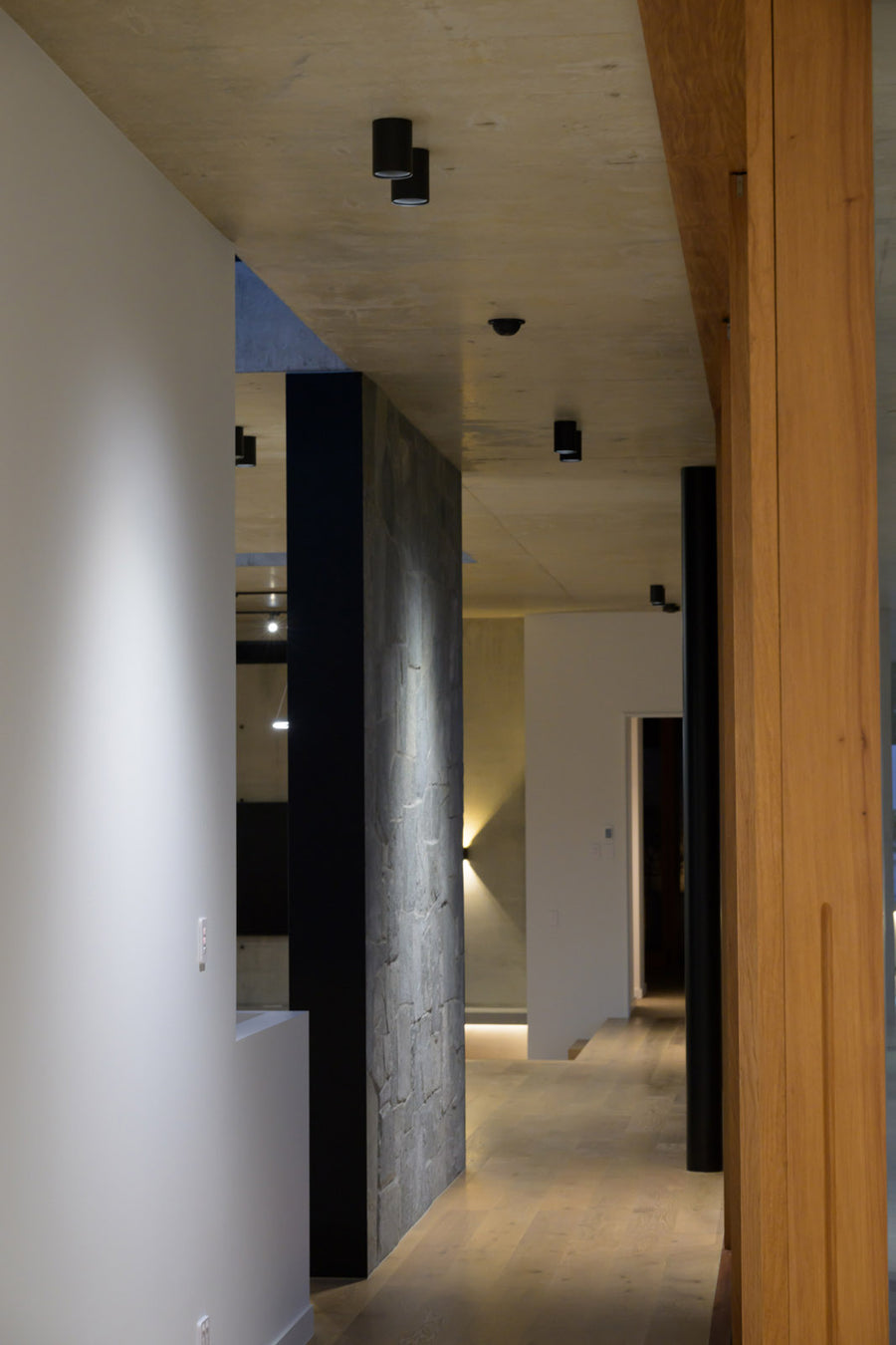 Havit Nella Black Surface Downlights in a Modern Concrete Hallway