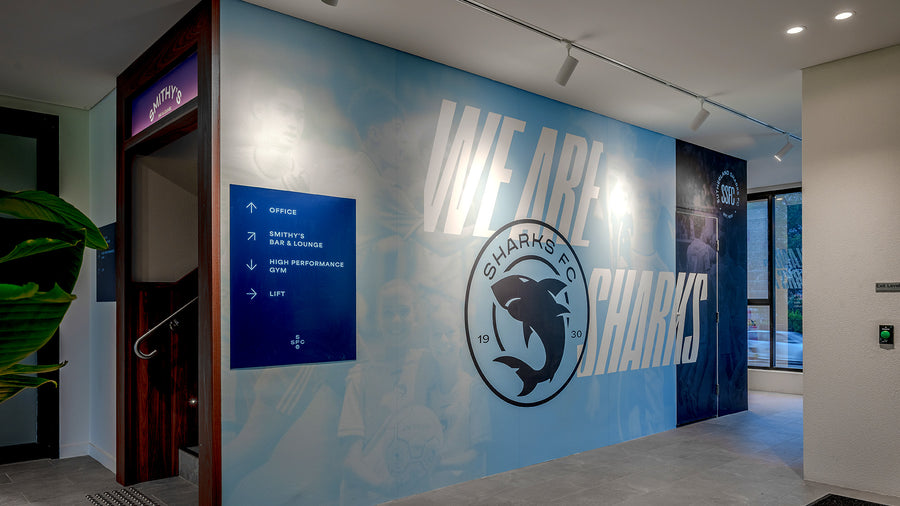 Sharks FC Lobby with White Track Lighting & Recessed Downlights