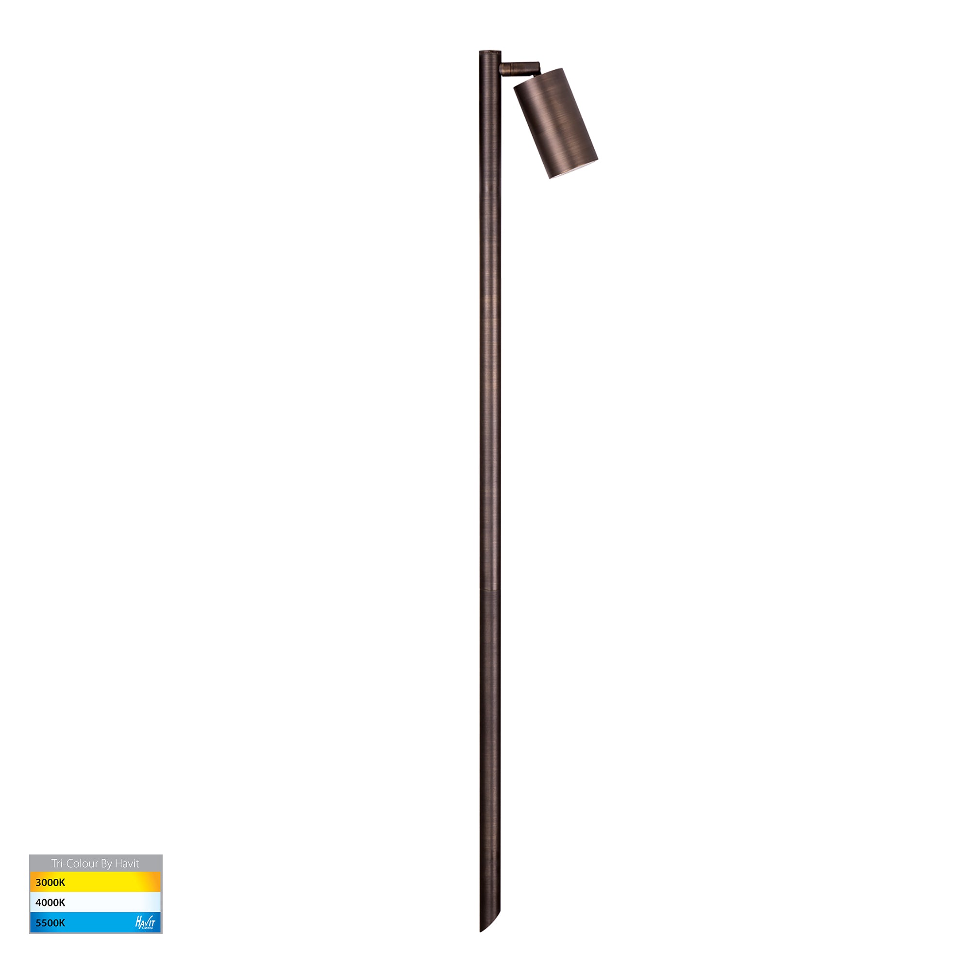 HV1403T-AB - Tivah Antique Brass TRI Colour Single Adjustable LED Bollard Spike Light