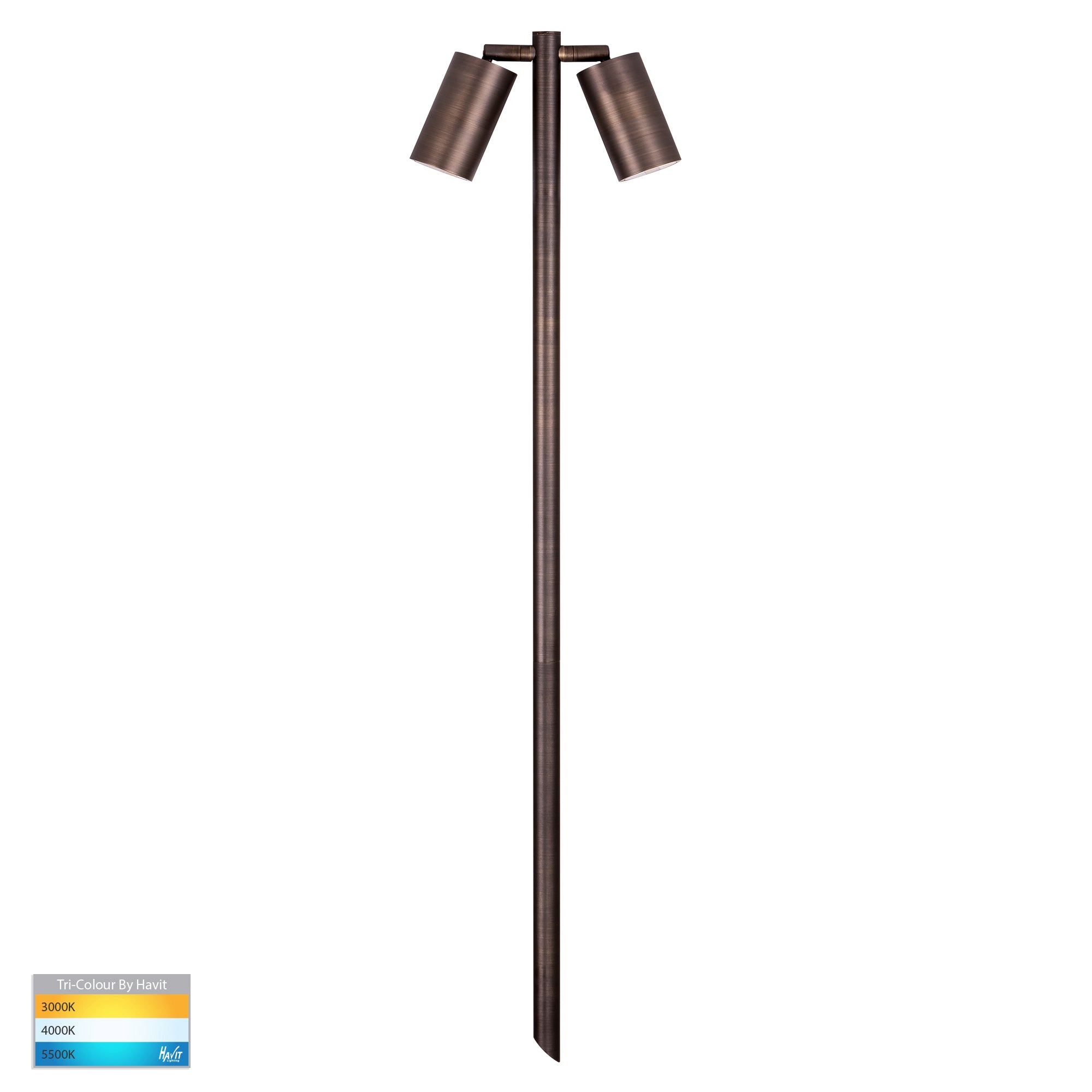 HV1405T-AB - Tivah Antique Brass TRI Colour Double Adjustable LED Bollard Spike Light