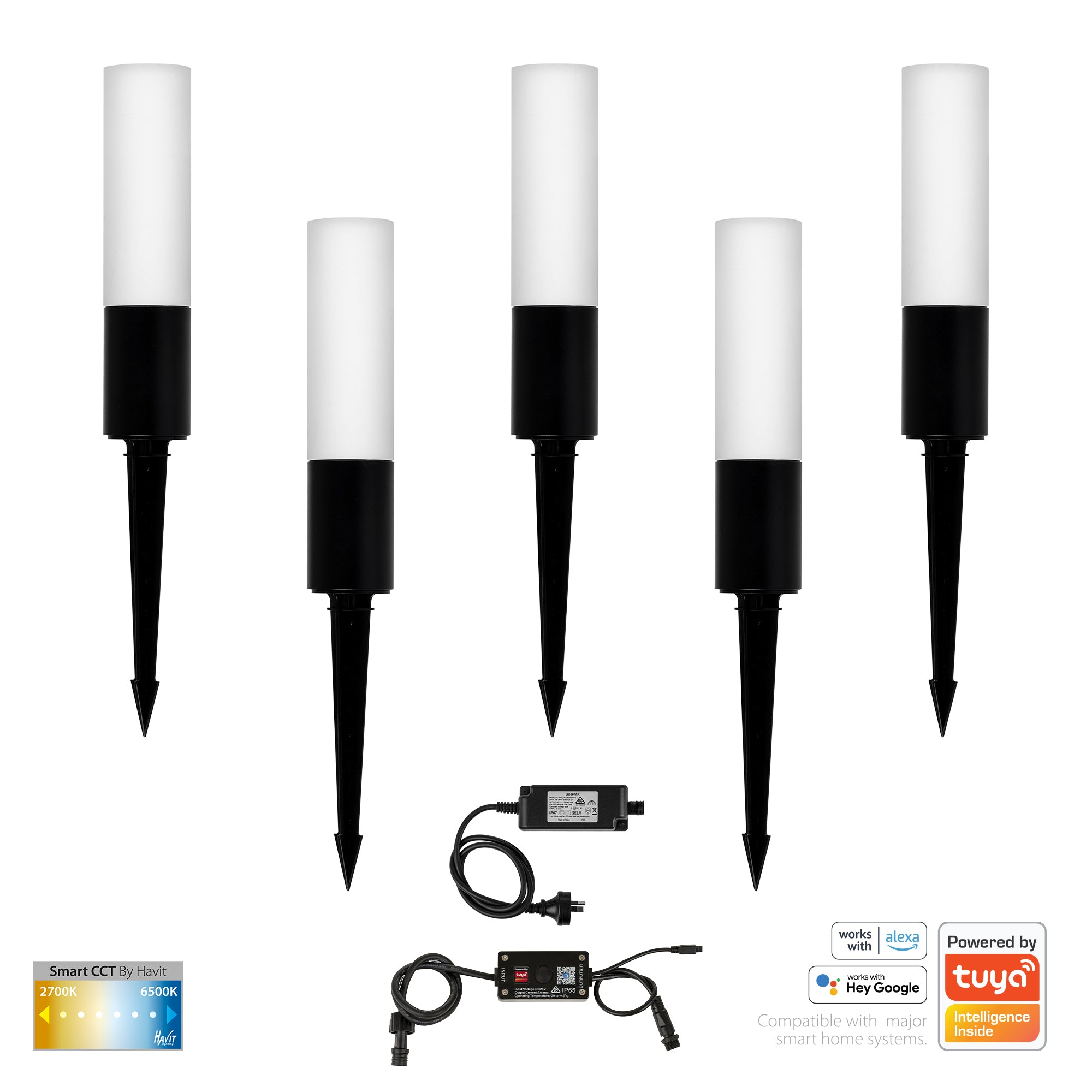HV1449CCT-BLK-KIT - Akril Aluminium Black CCT Garden Spike 5 Light Kit