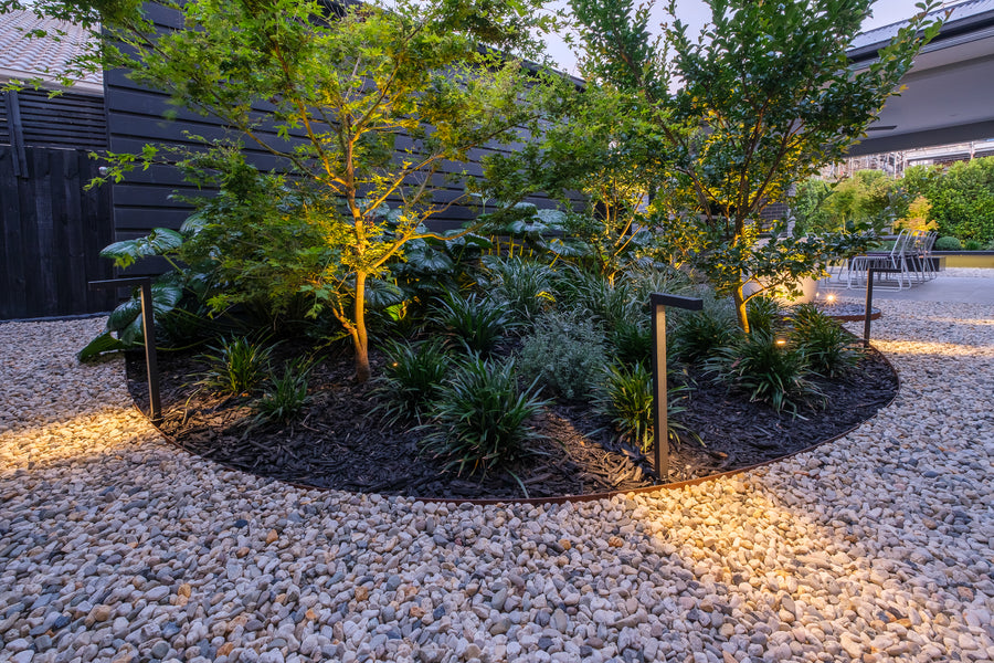 Nedia Black Garden Path Lights Around Courtyard Garden Bed