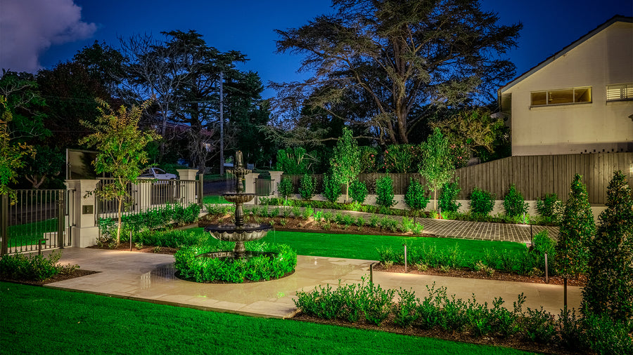 Black Garden Path Lights Across Front Yard Fountain Garden