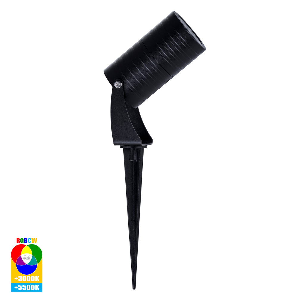 HV1462RGBCW-BLK - Nova Aluminium Black RGBCW 7w LED Garden Spike Light