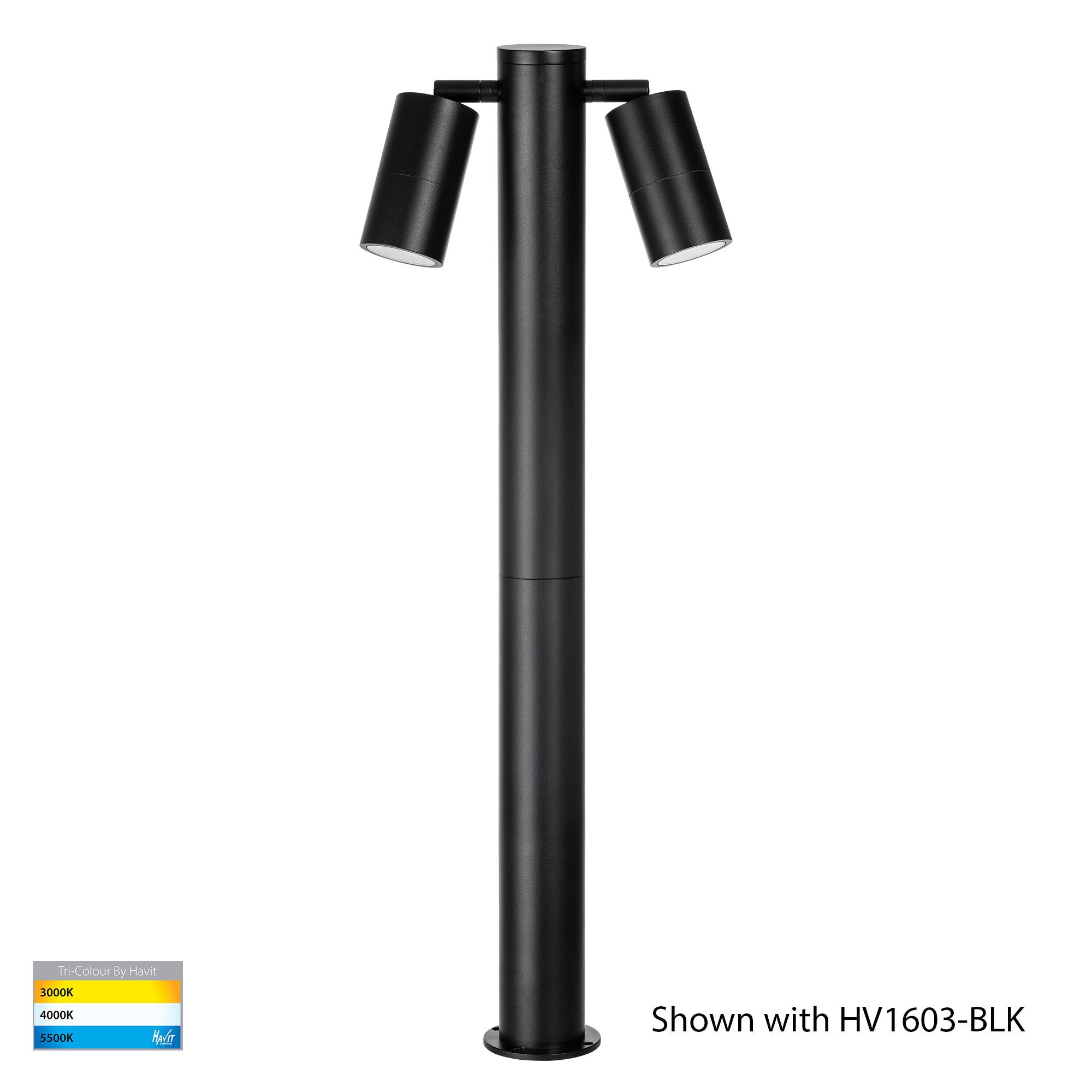 HV1501T-BLK - Tivah Black TRI Colour Double Adjustable LED Bollard Light