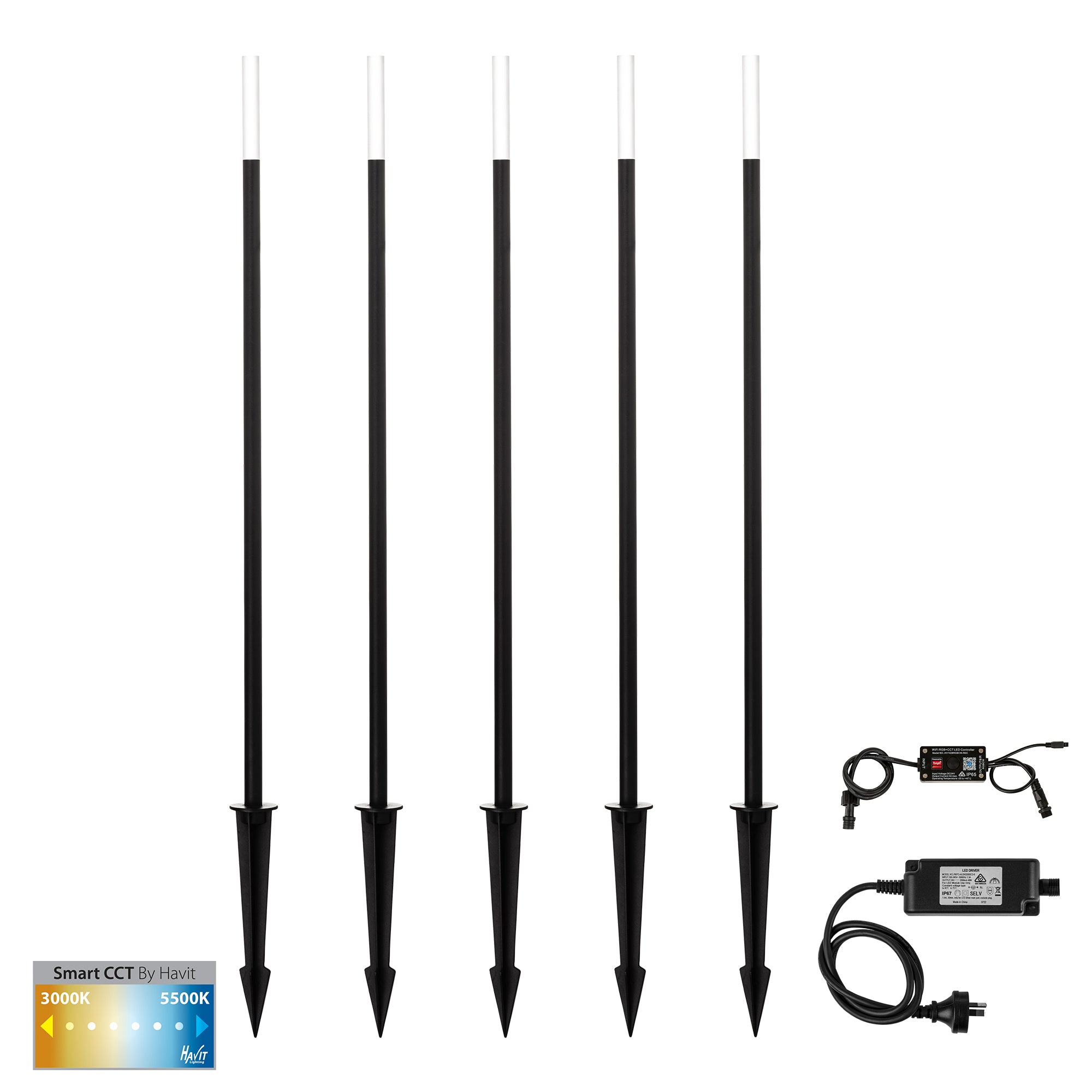 HV1514CCT-BLK-KIT - Drique Aluminium Black CCT 5 Light LED Bollard Spike Light Kit