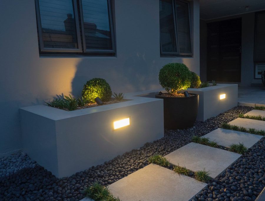 Bata Black Brick Lights Beside Stepping Stone Garden Path