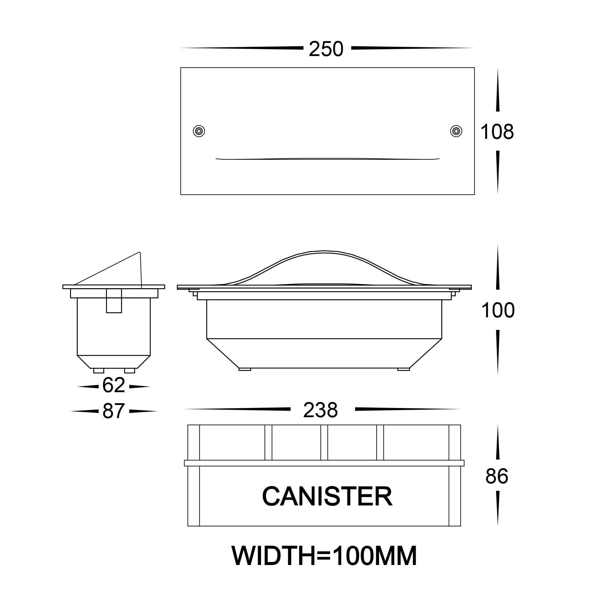 HV3013T-BLK-12V | HV3013T-BLK-240V - Corba Black 10w Recessed Brick Light