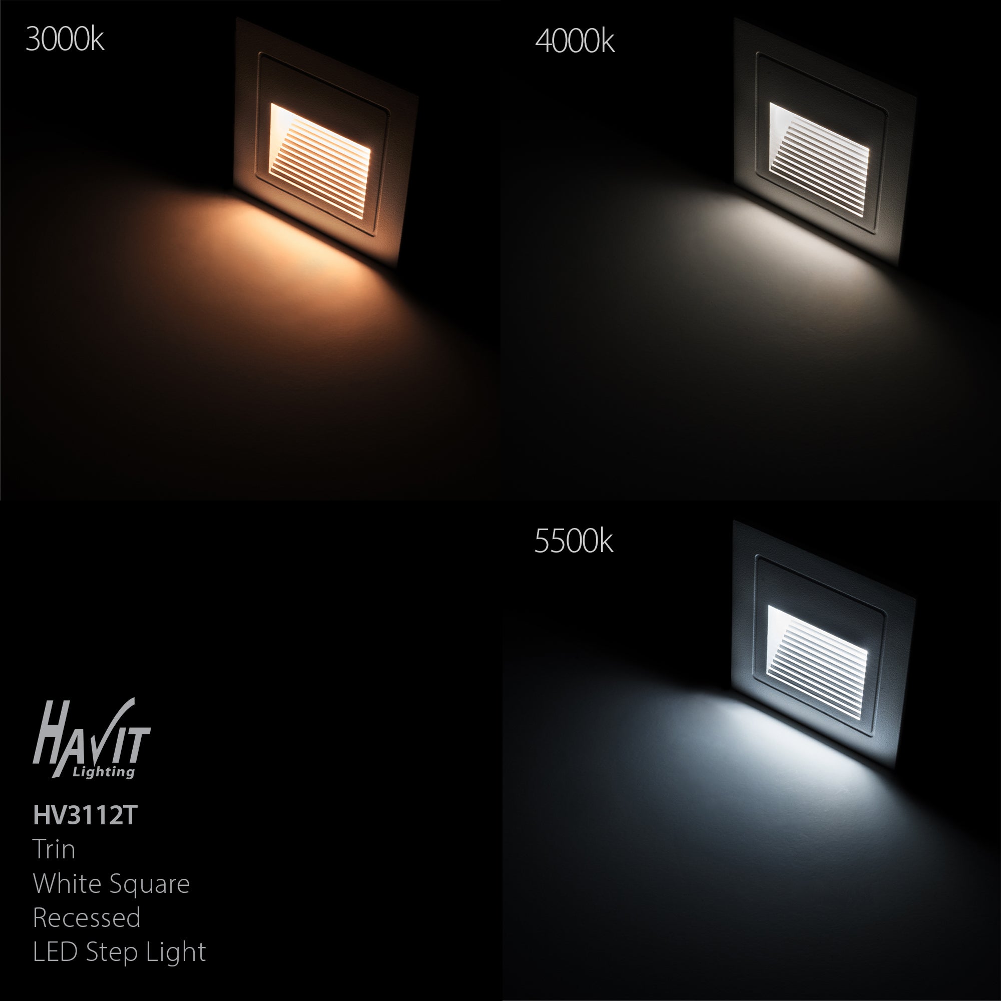 HV3112T-BLK-240V | HV3112T-BLK-12V - Trin Black Square Recessed LED Step Light