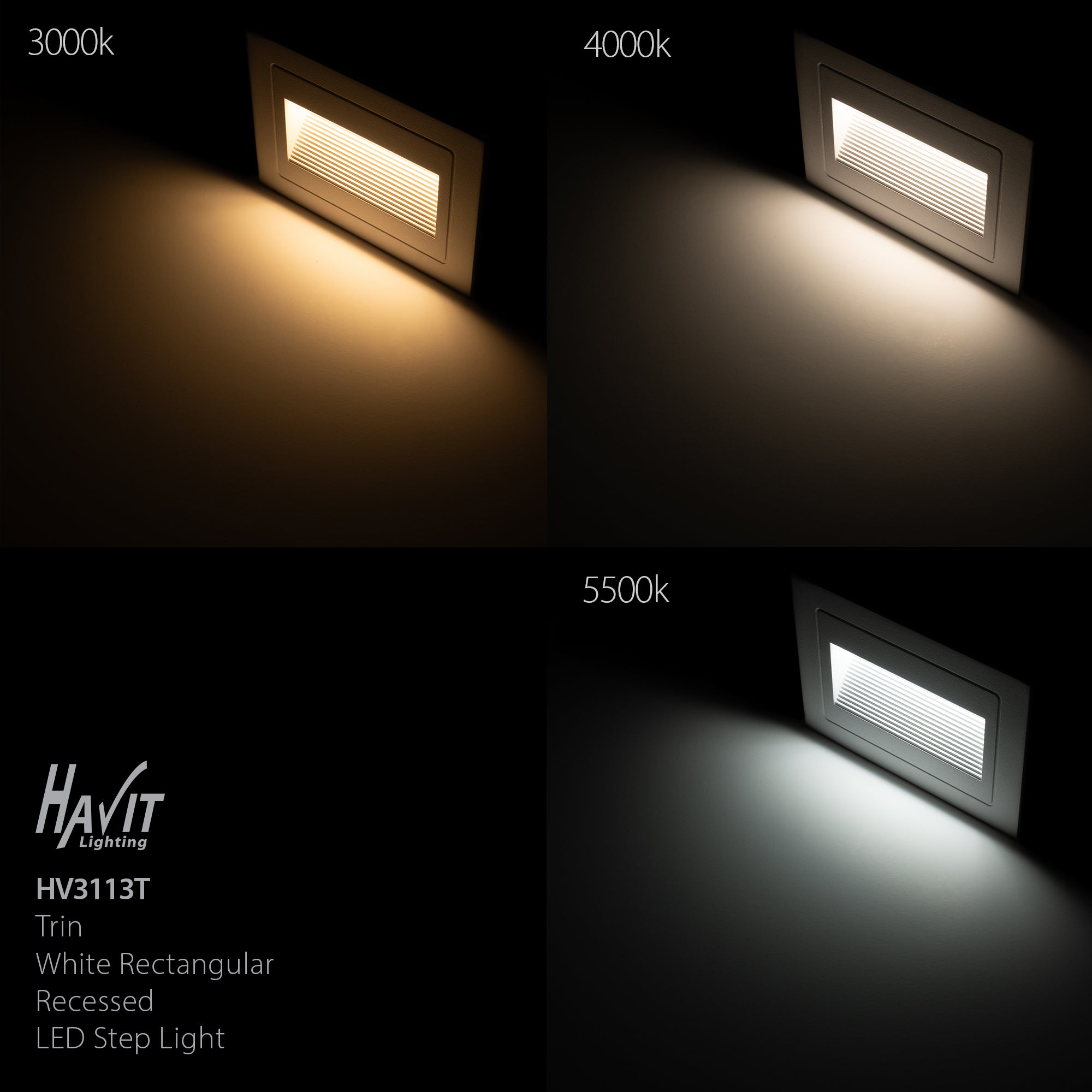 HV3113T-WHT-240V | HV3113T-WHT-12V - Trin White Rectangular Recessed LED Step Light