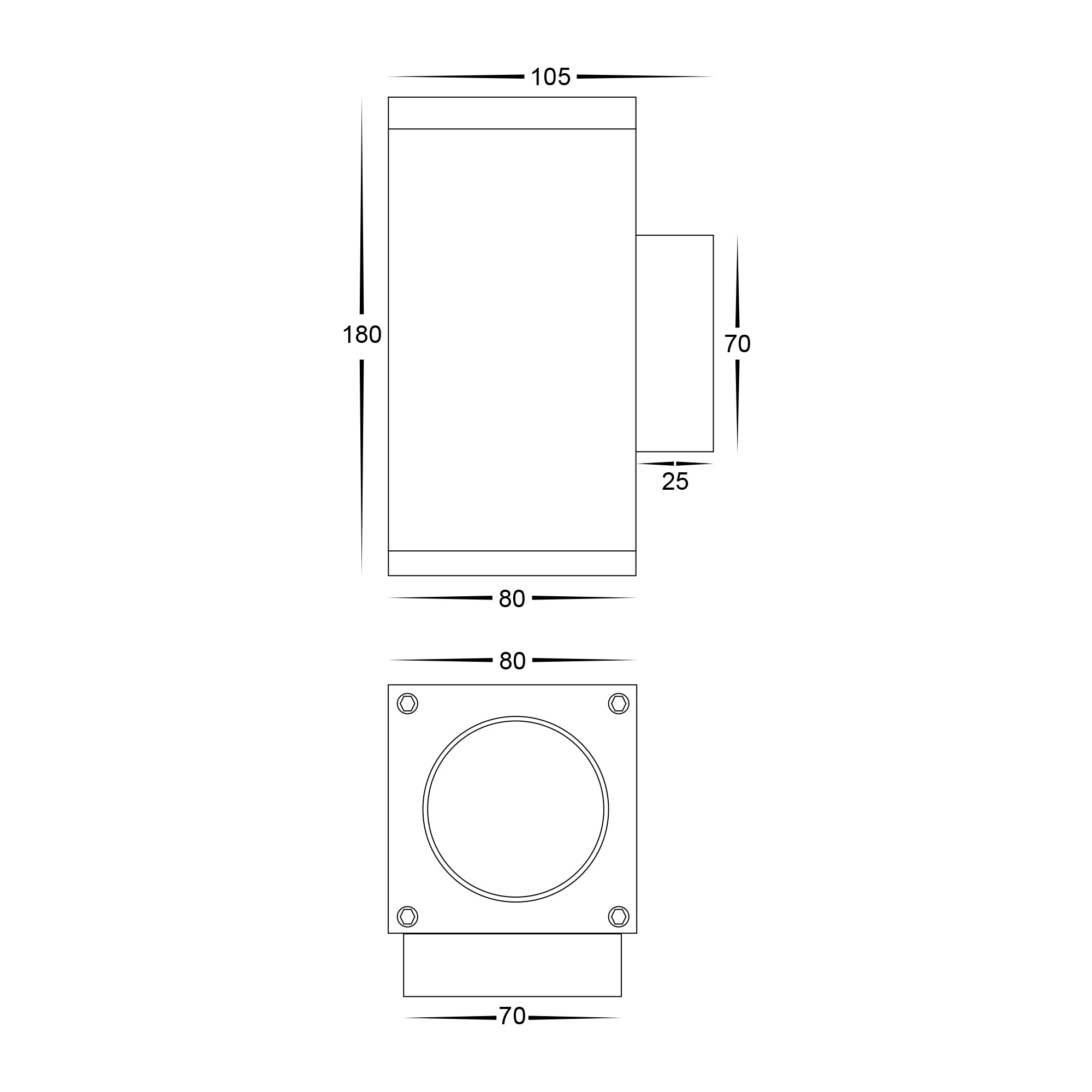 HV3624T-BLK - Quadru Square Black TRI Colour Up & Down LED Wall Light