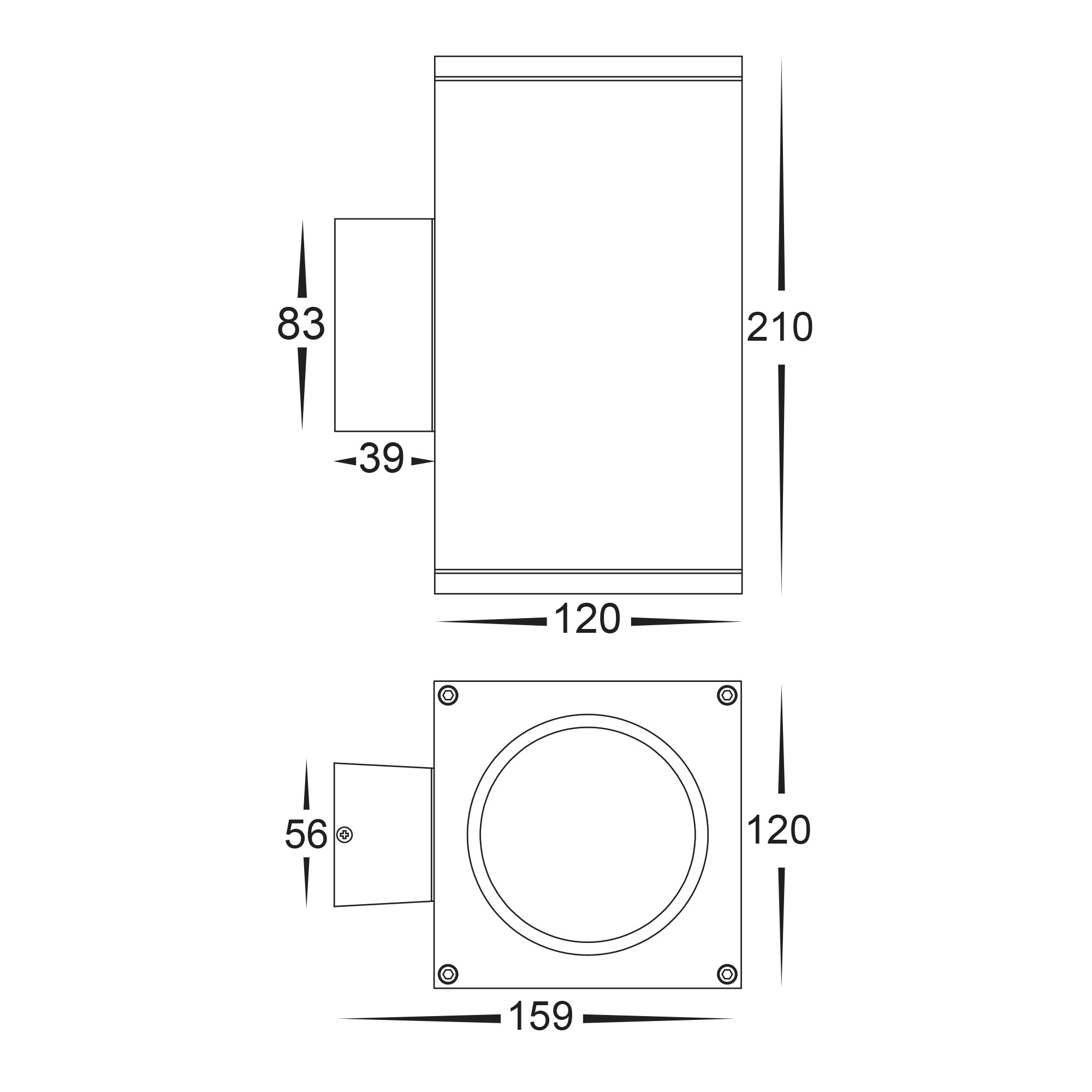 HV3629T-BLK-SQ -  Porter Square Black Large Up & Down LED Wall Light