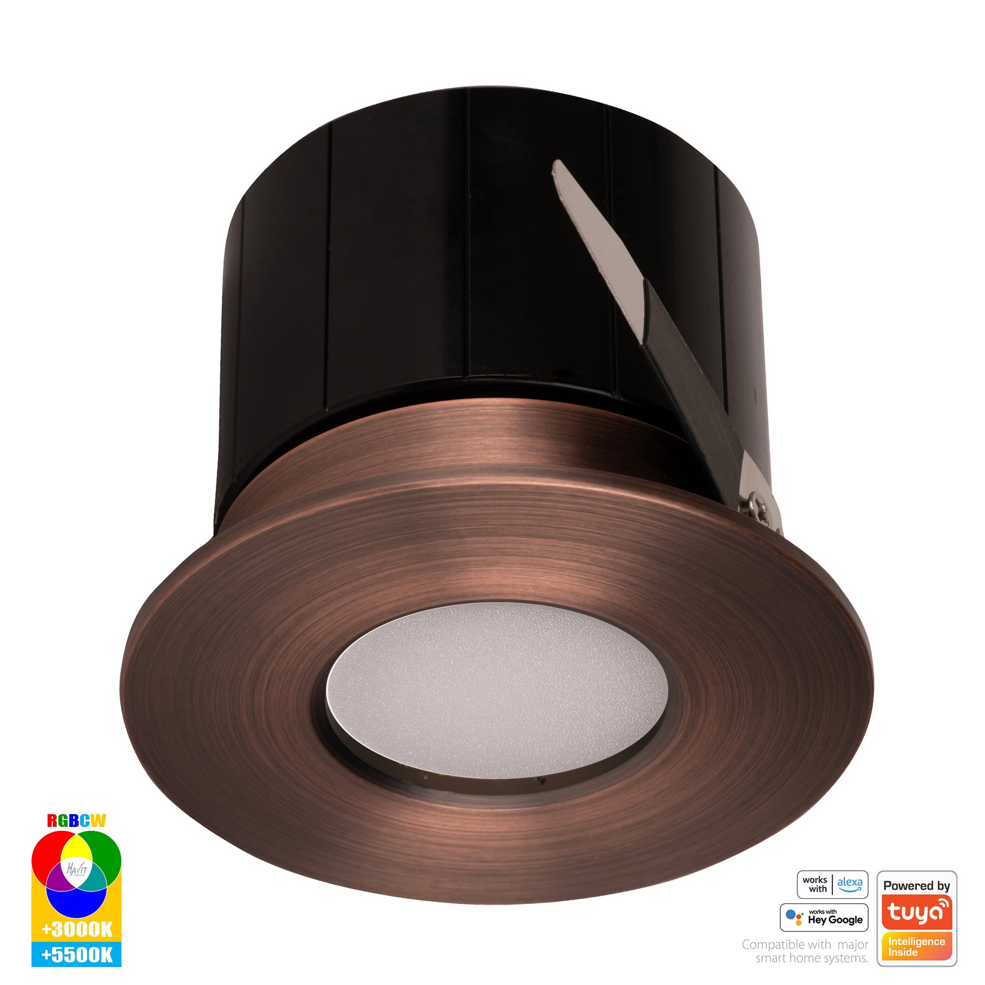 HV5511RGBCW-AB- Prime Antique Brass Fixed RGBCW WIFI LED Downlight