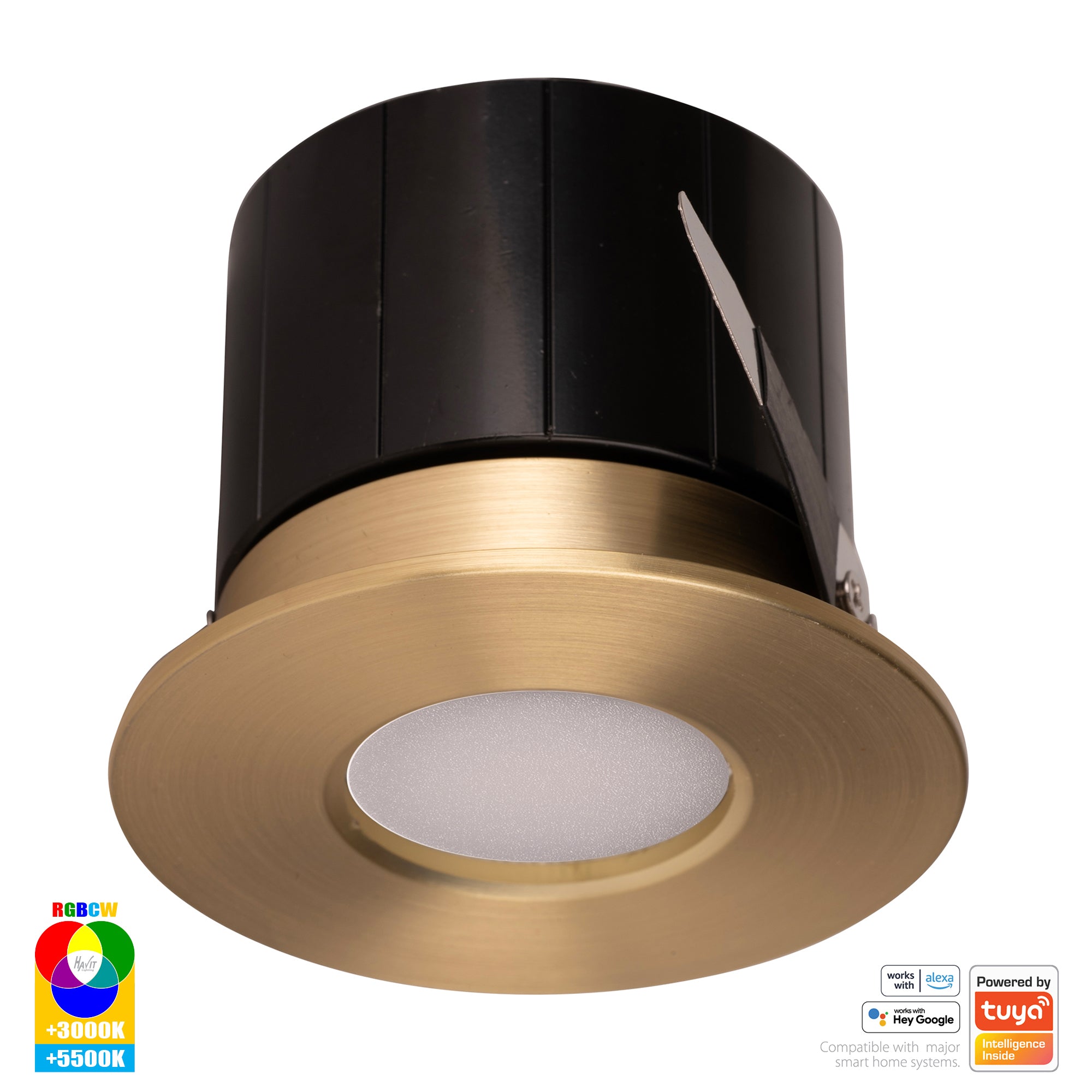 HV5511RGBCW-BR- Prime Brass Coloured Fixed RGBCW WIFI LED Downlight