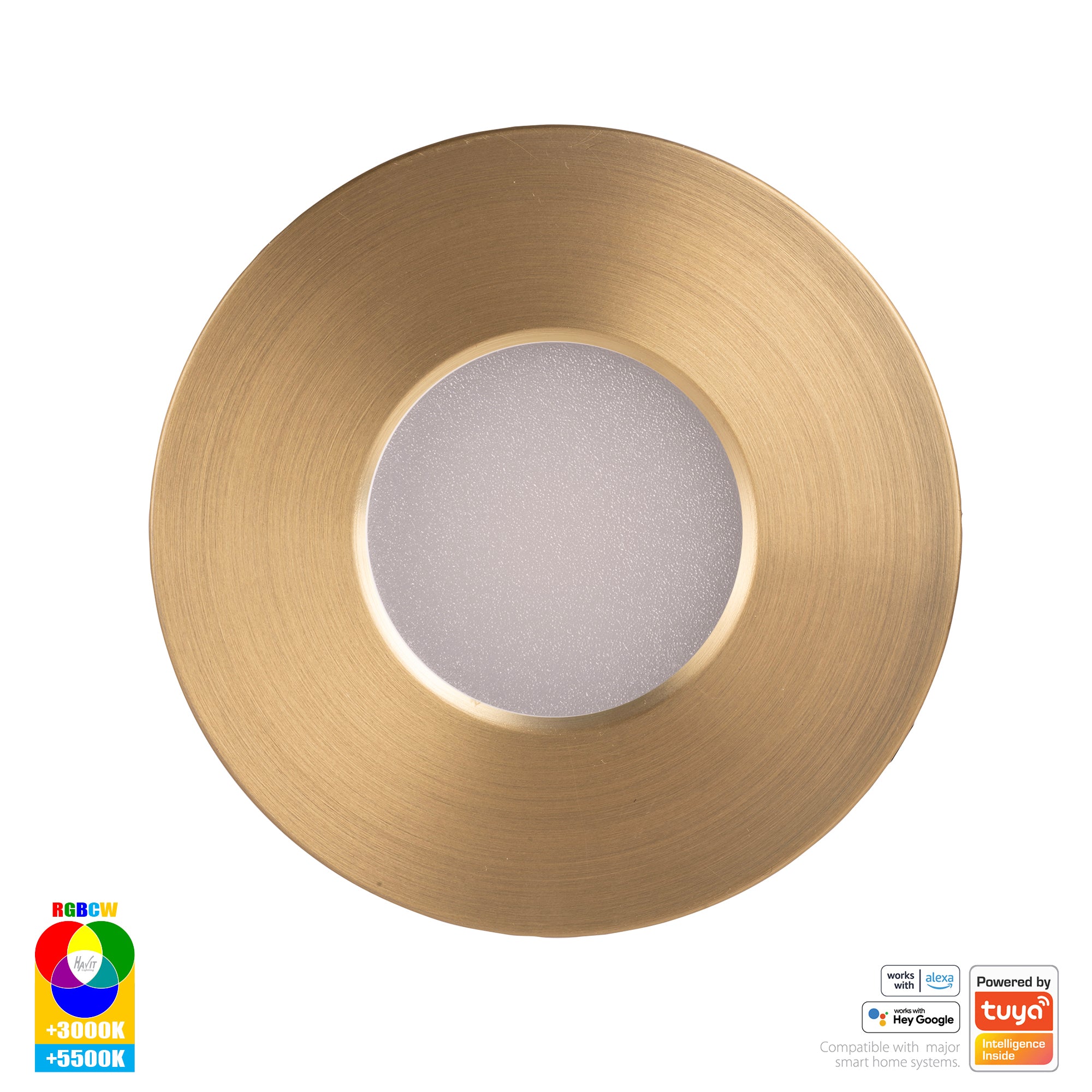 HV5511RGBCW-BR- Prime Brass Coloured Fixed RGBCW WIFI LED Downlight