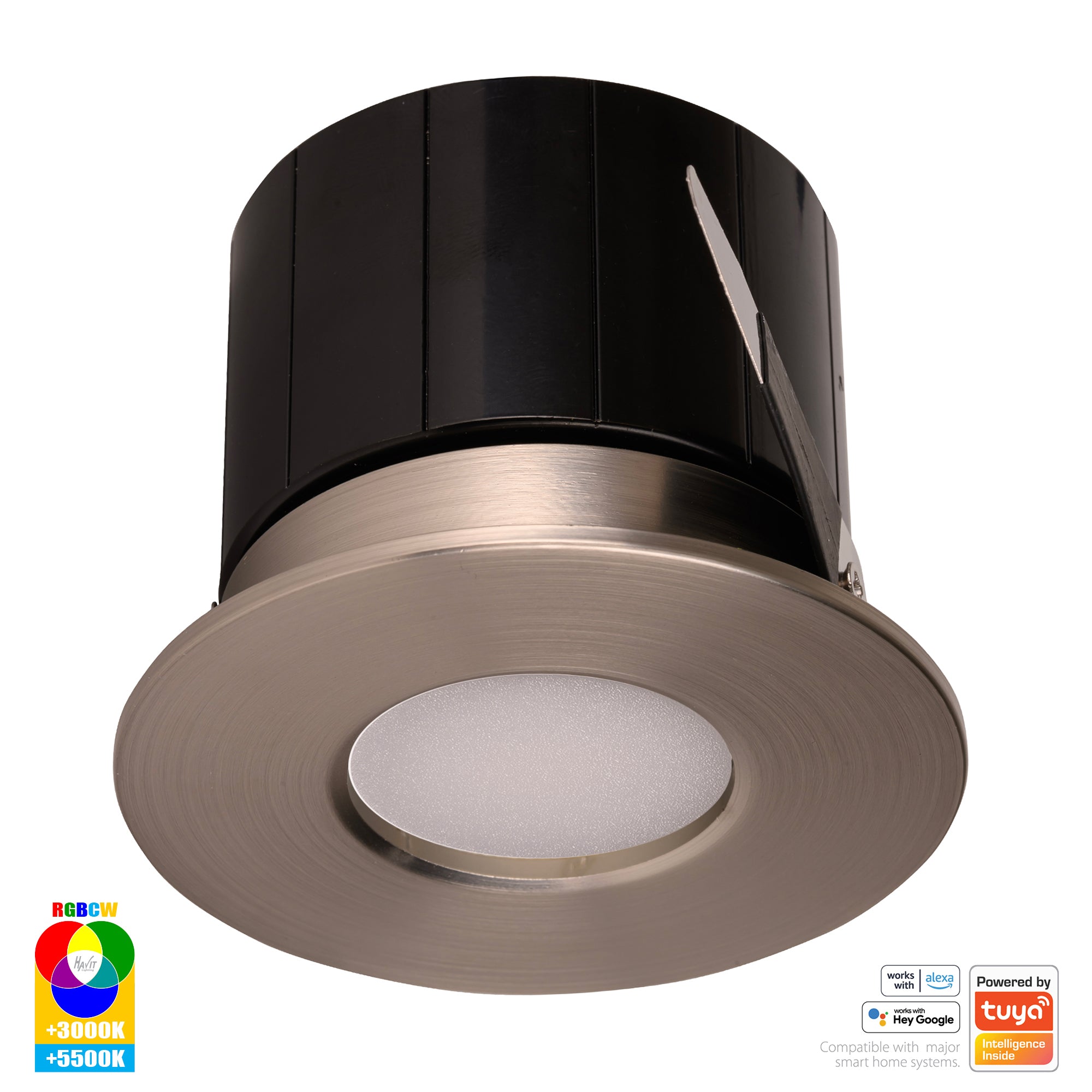 HV5511RGBCW-NK- Prime Nickel Coloured Fixed RGBCW WIFI LED Downlight