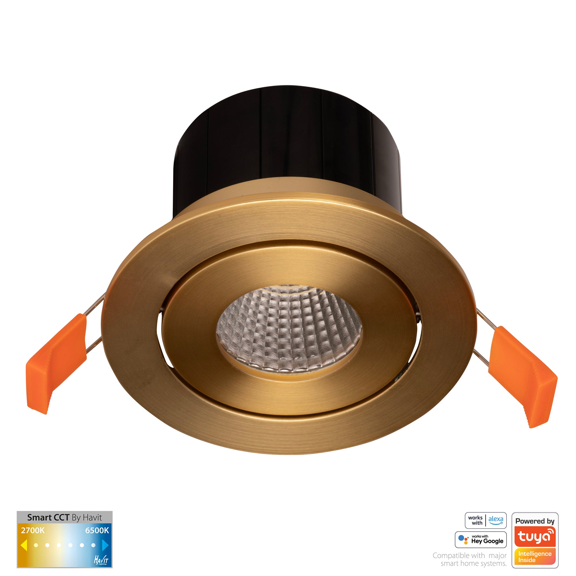 HV5512CCT-BR- Prime Brass Coloured Tilt CCT WIFI LED Downlight