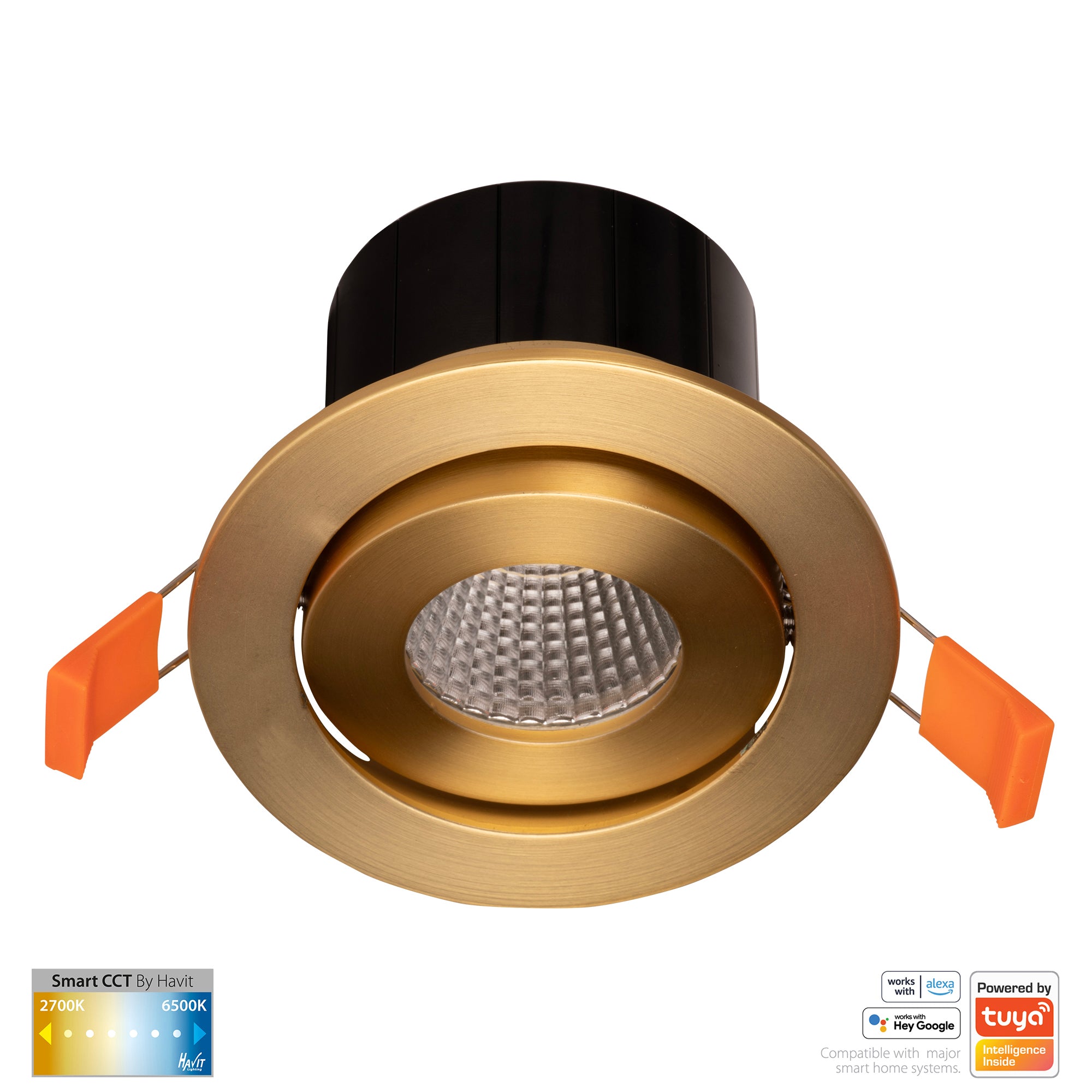HV5512CCT-BR- Prime Brass Coloured Tilt CCT WIFI LED Downlight
