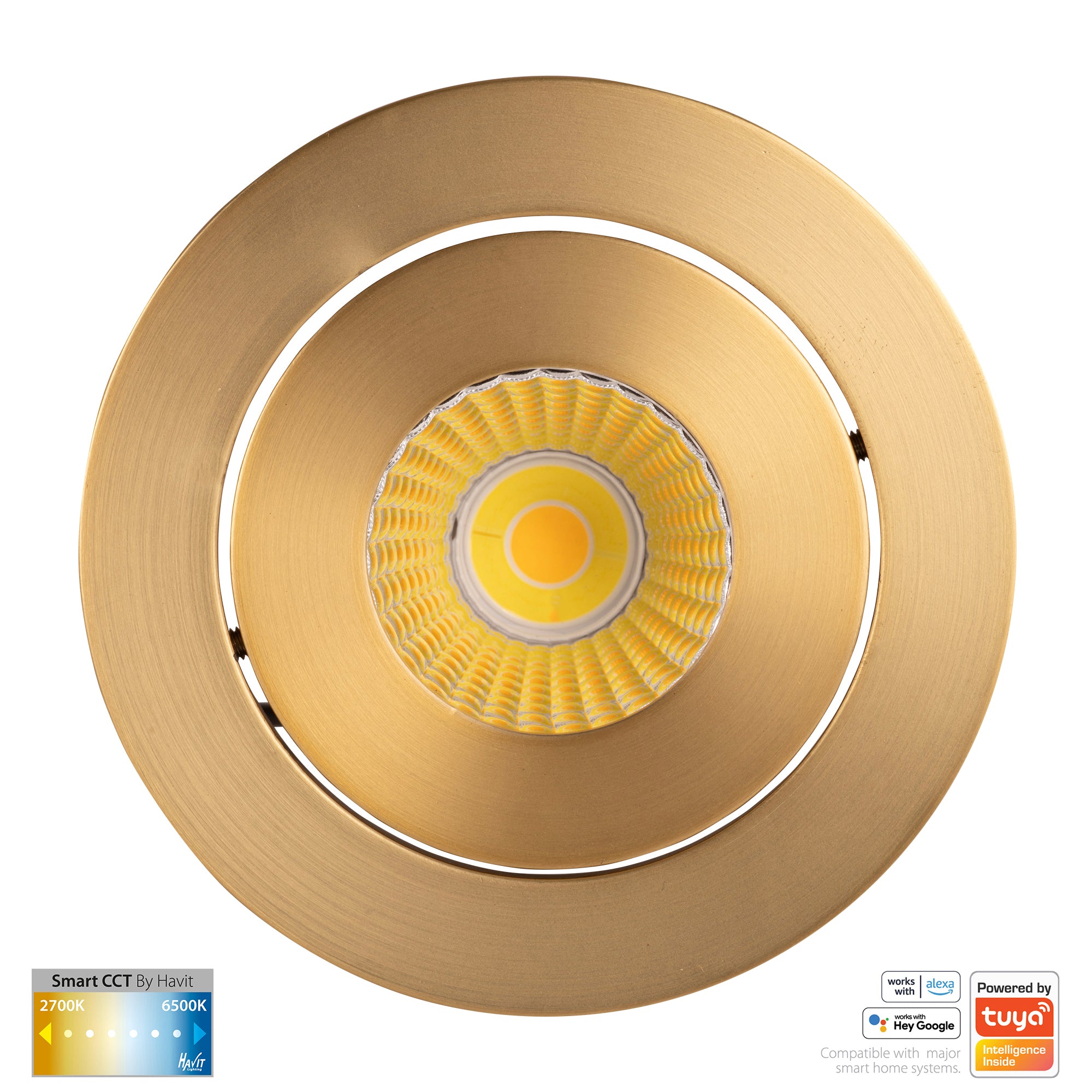 HV5512CCT-BR- Prime Brass Coloured Tilt CCT WIFI LED Downlight