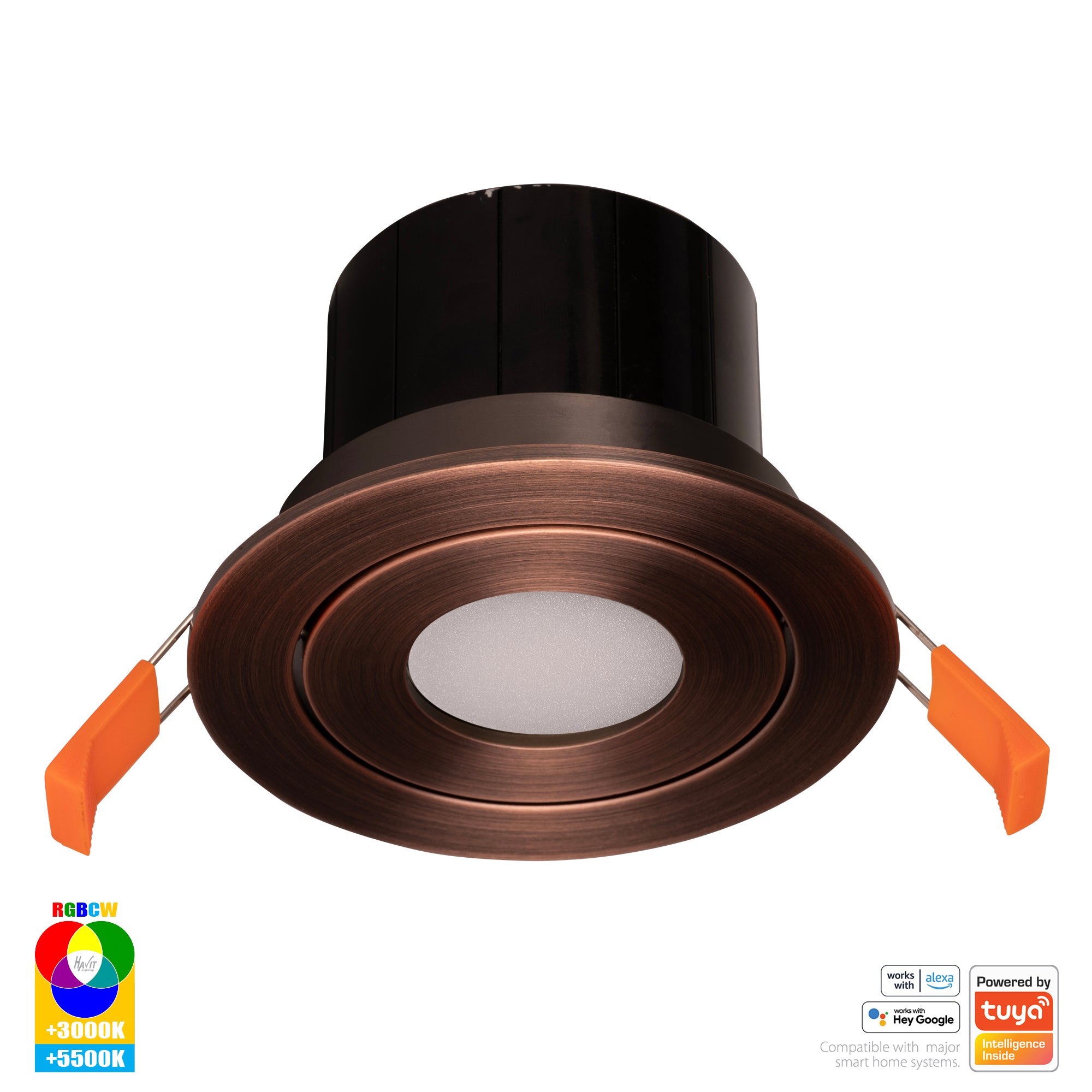 HV5512RGBCW-AB - Prime Antique Brass Tilt RGBCW WIFI LED Downlight