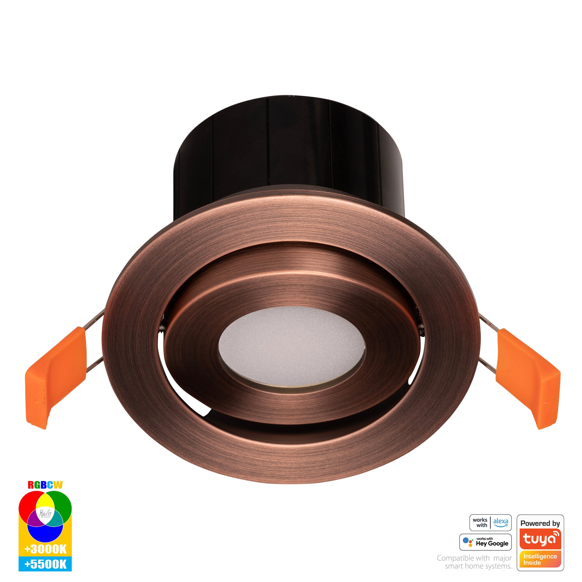 HV5512RGBCW-AB - Prime Antique Brass Tilt RGBCW WIFI LED Downlight