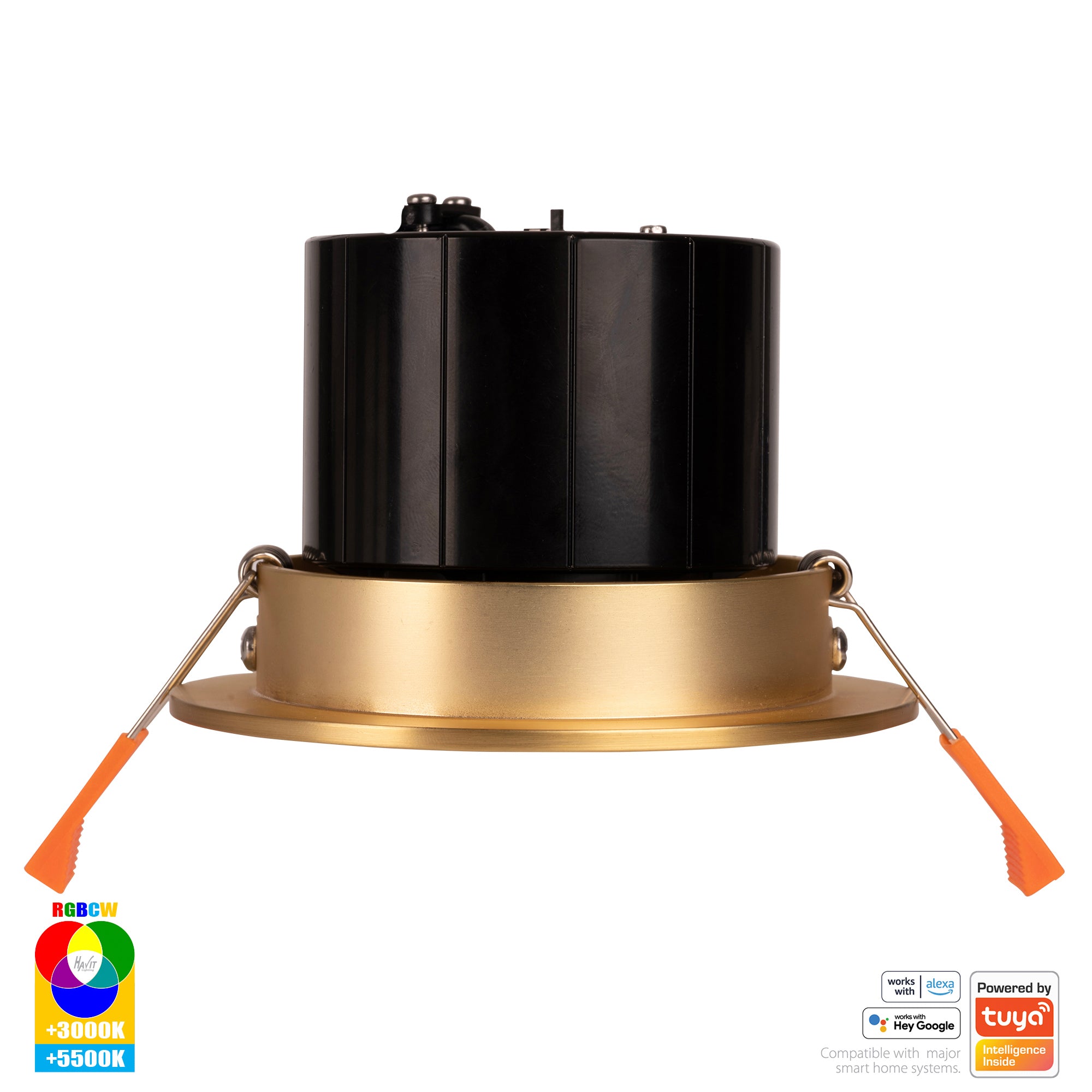 HV5512RGBCW-BR - Prime Brass Coloured Tilt RGBCW WIFI LED Downlight
