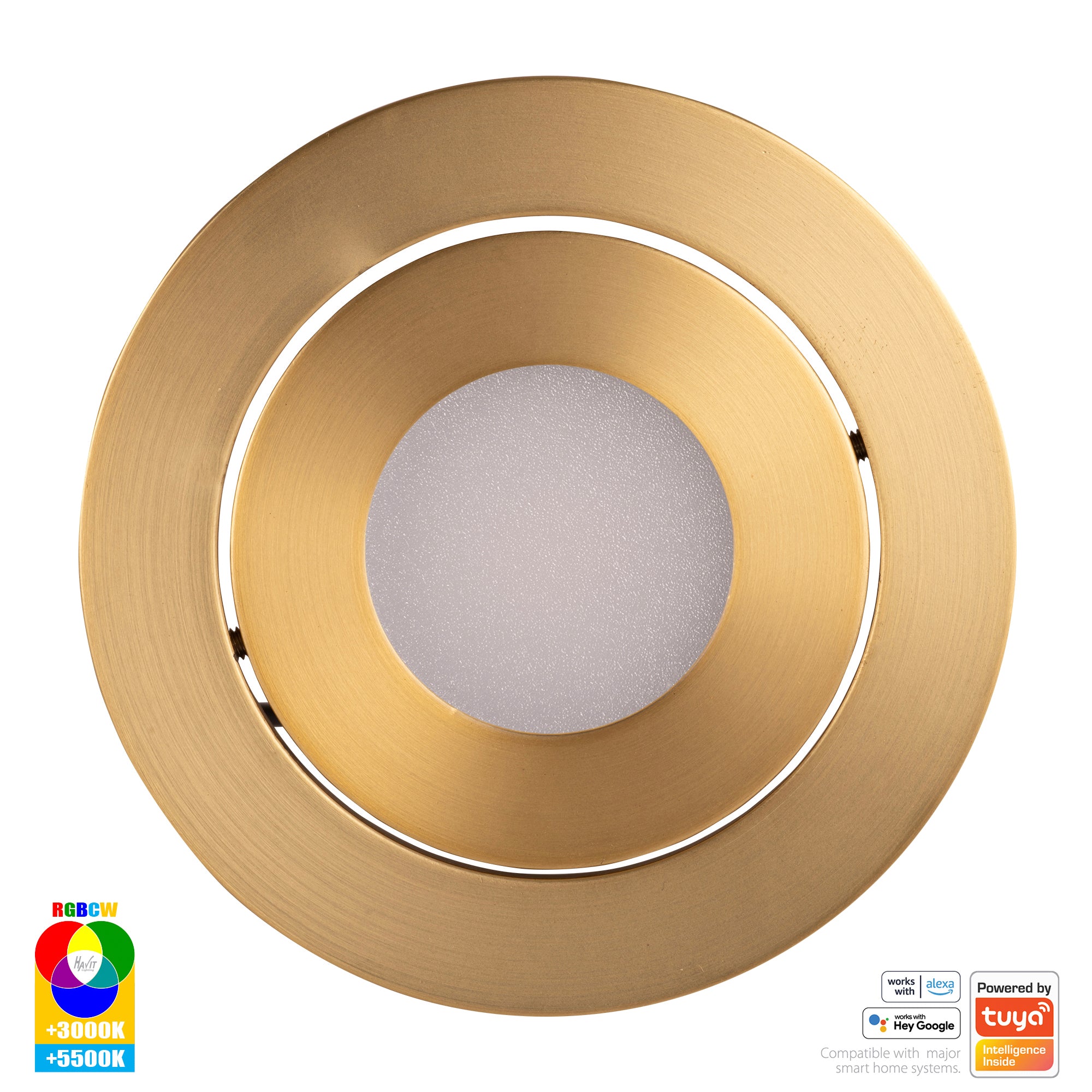 HV5512RGBCW-BR - Prime Brass Coloured Tilt RGBCW WIFI LED Downlight