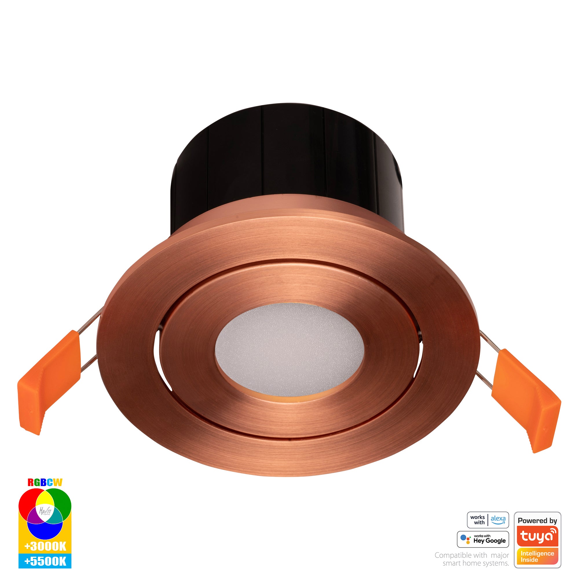 HV5512RGBCW-CP- Prime Copper Coloured Tilt RGBCW WIFI LED Downlight