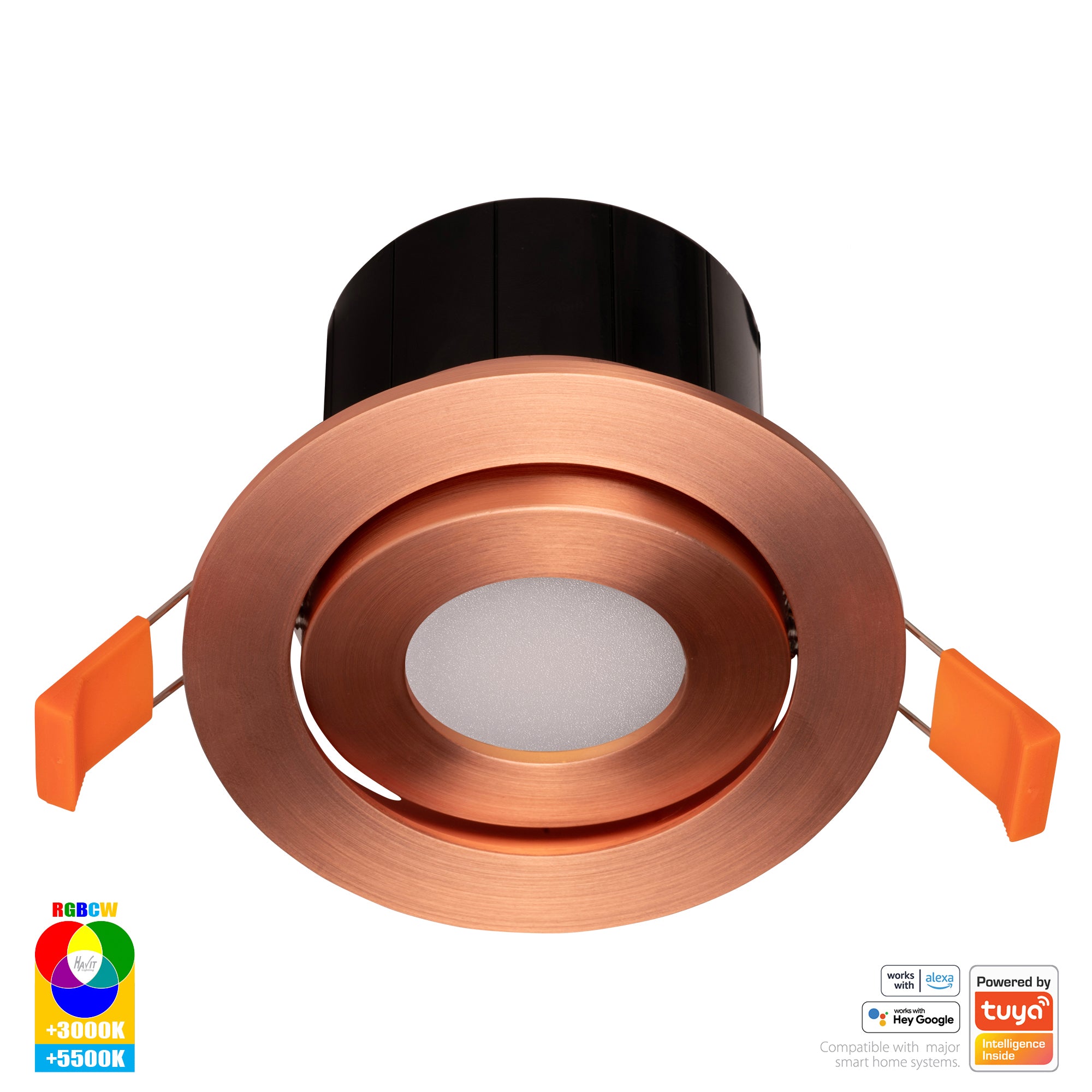 HV5512RGBCW-CP- Prime Copper Coloured Tilt RGBCW WIFI LED Downlight