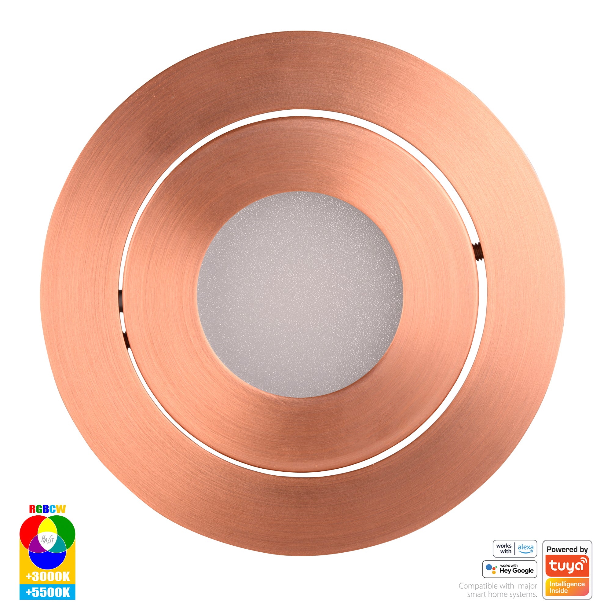 HV5512RGBCW-CP- Prime Copper Coloured Tilt RGBCW WIFI LED Downlight