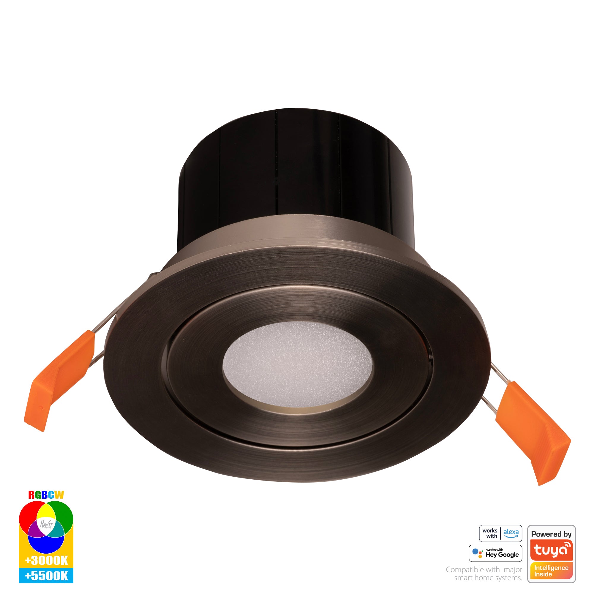 HV5512RGBCW-NK - Prime Nickel Coloured Tilt RGBCW WIFI LED Downlight