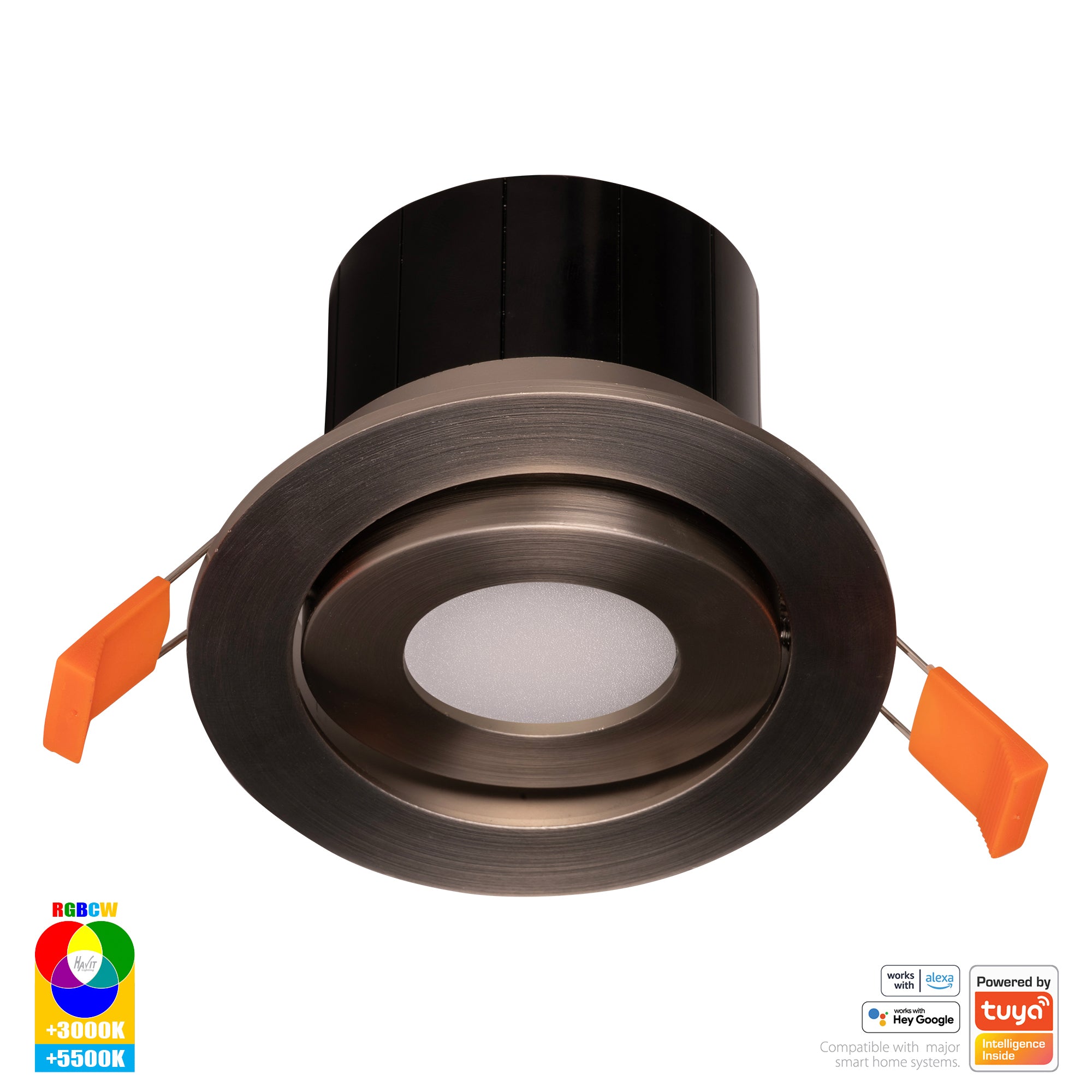 HV5512RGBCW-NK - Prime Nickel Coloured Tilt RGBCW WIFI LED Downlight