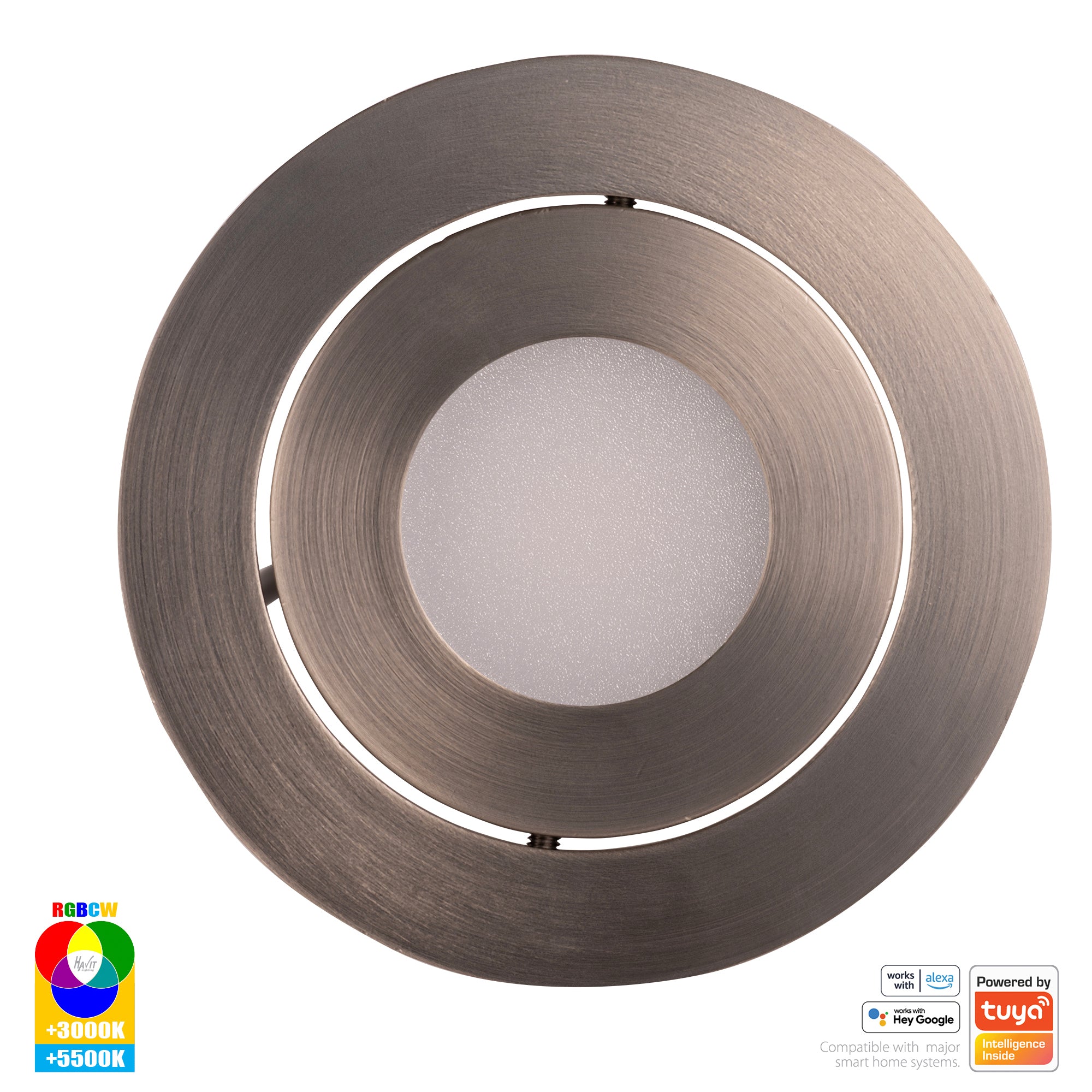 HV5512RGBCW-NK - Prime Nickel Coloured Tilt RGBCW WIFI LED Downlight