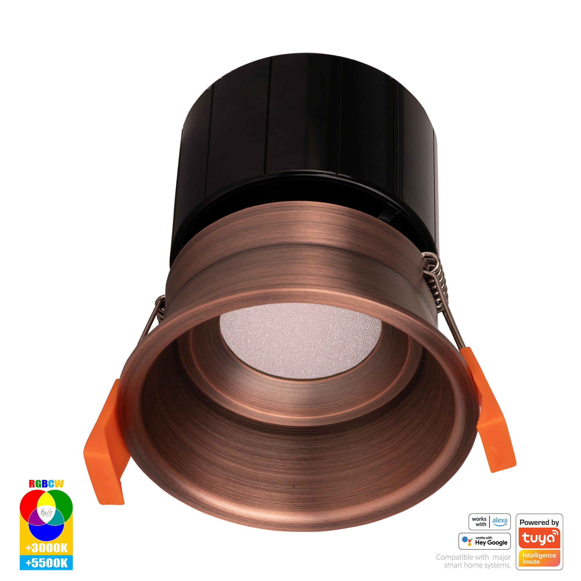 HV5513RGBCW-AB - Prime Antique Brass Fixed Deep RGBCW WIFI LED Downlight