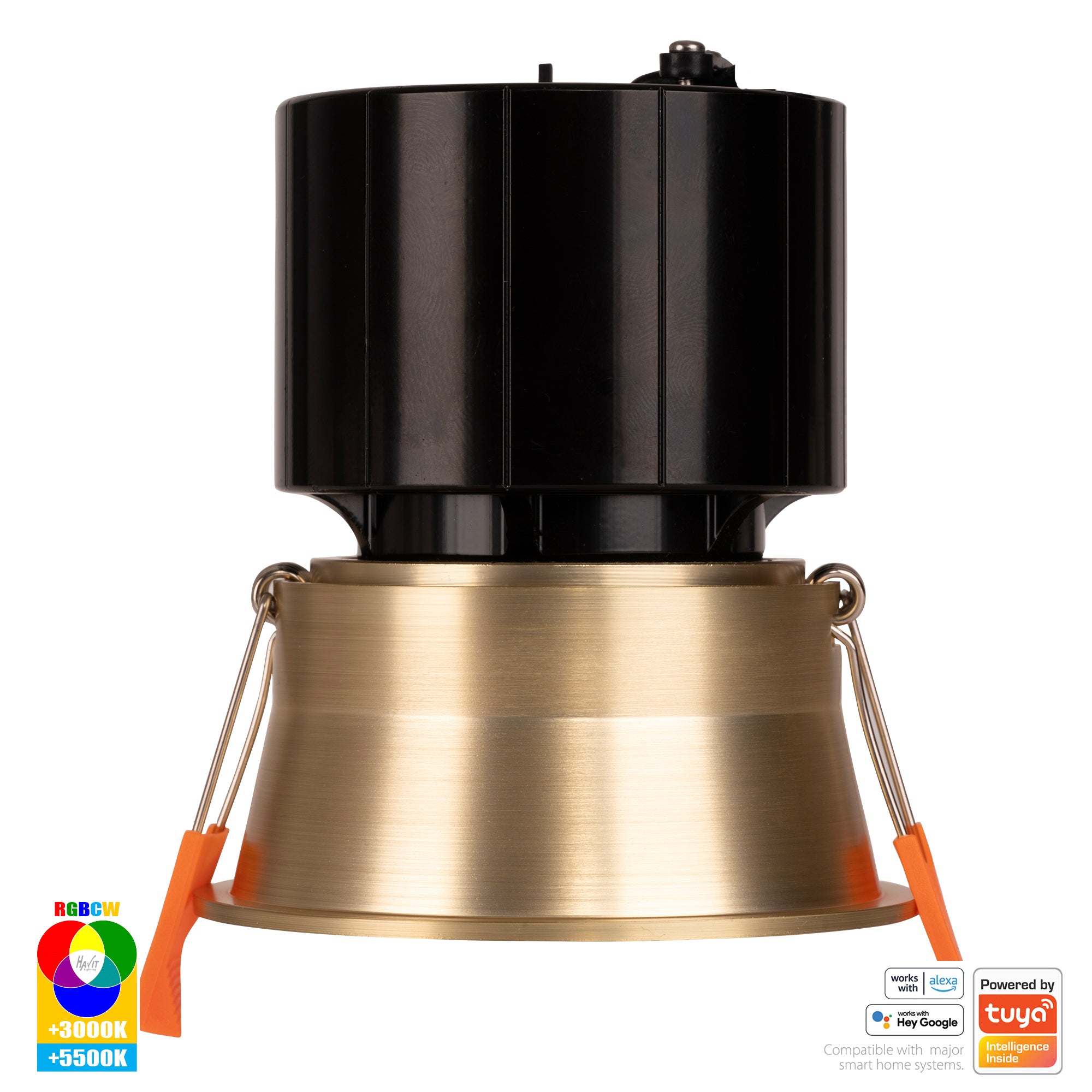 HV5513RGBCW-BR - Prime Brass Coloured Fixed Deep RGBCW WIFI LED Downlight